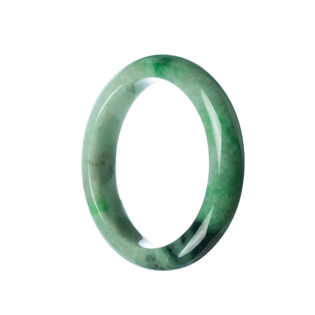 Genuine Type A Green Traditional Jade Bracelet - 57mm Semi Round - Image 3