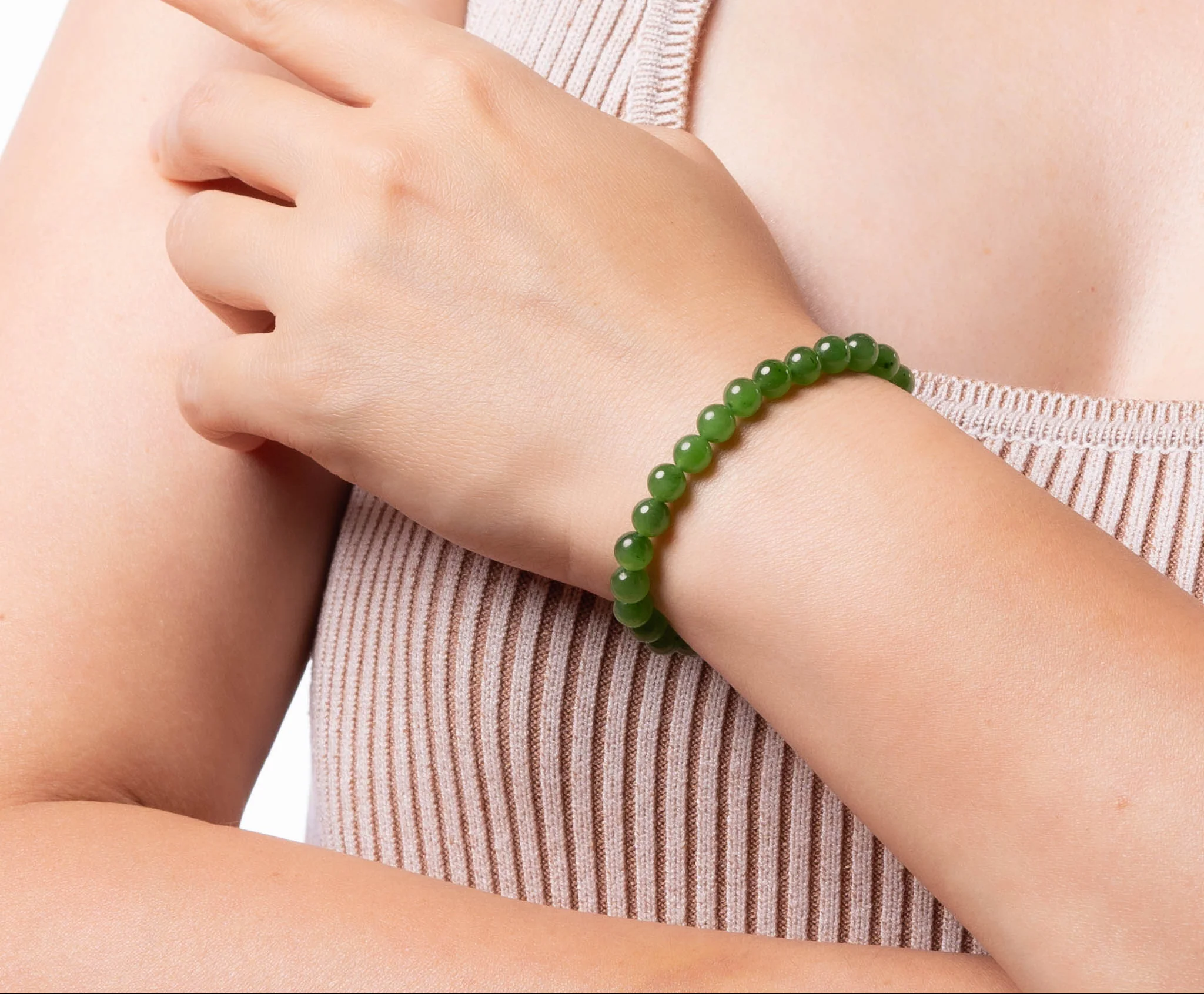 Green Nephrite Jade Bead Bracelet - 6mm - Image 4
