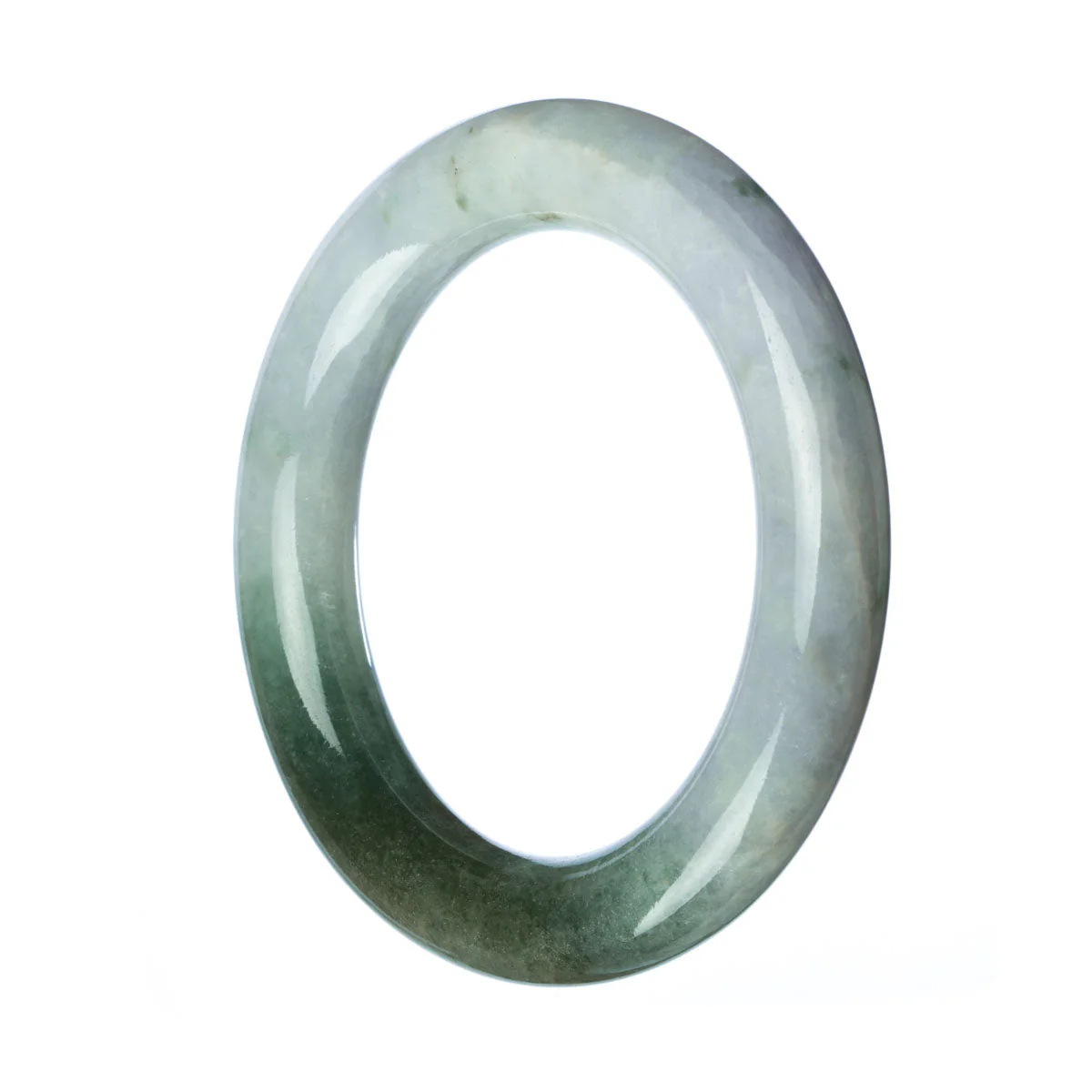 Genuine Grade A Green White Traditional Jade Bangle Bracelet - 57mm Round