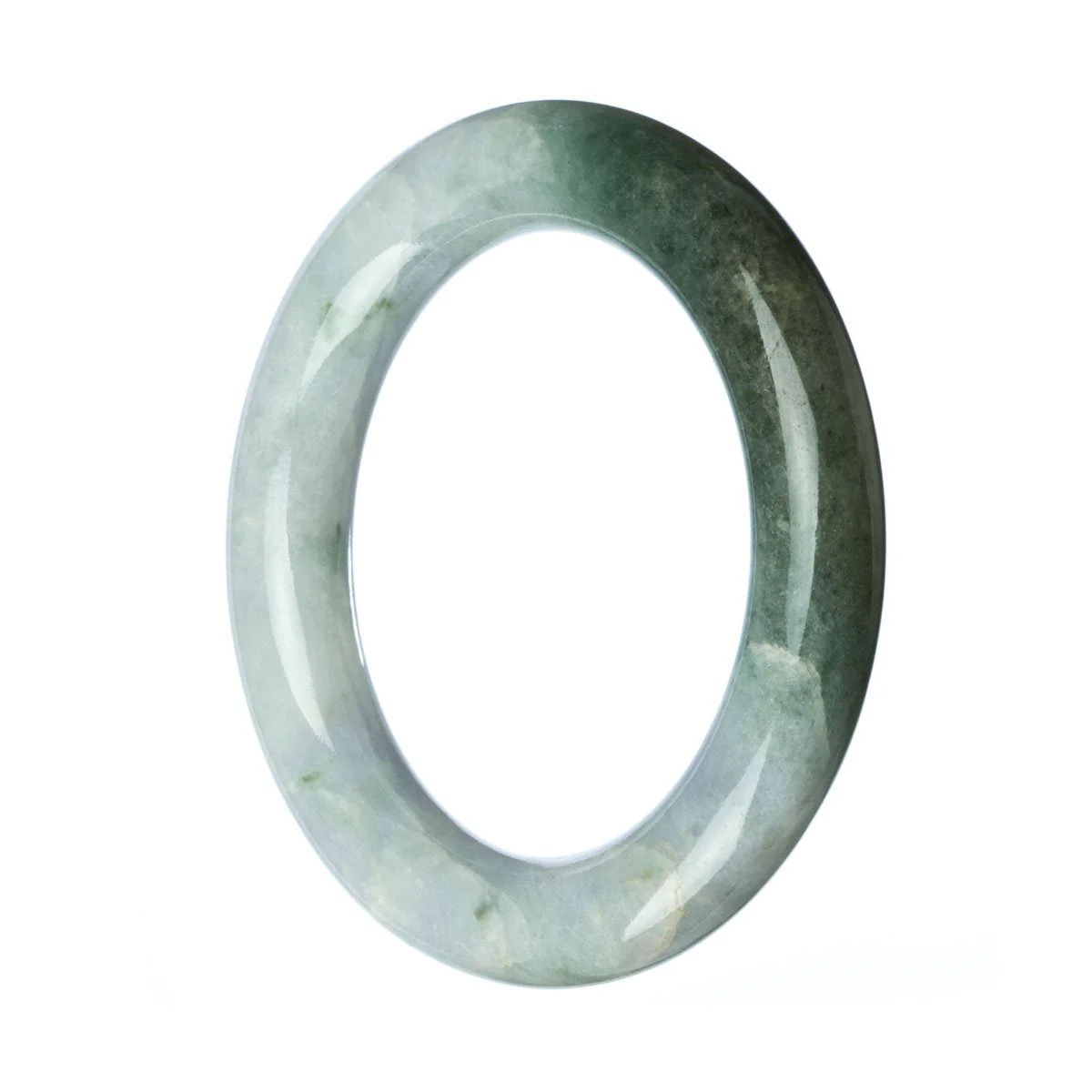 Genuine Grade A Green White Traditional Jade Bangle Bracelet - 57mm Round - Image 2