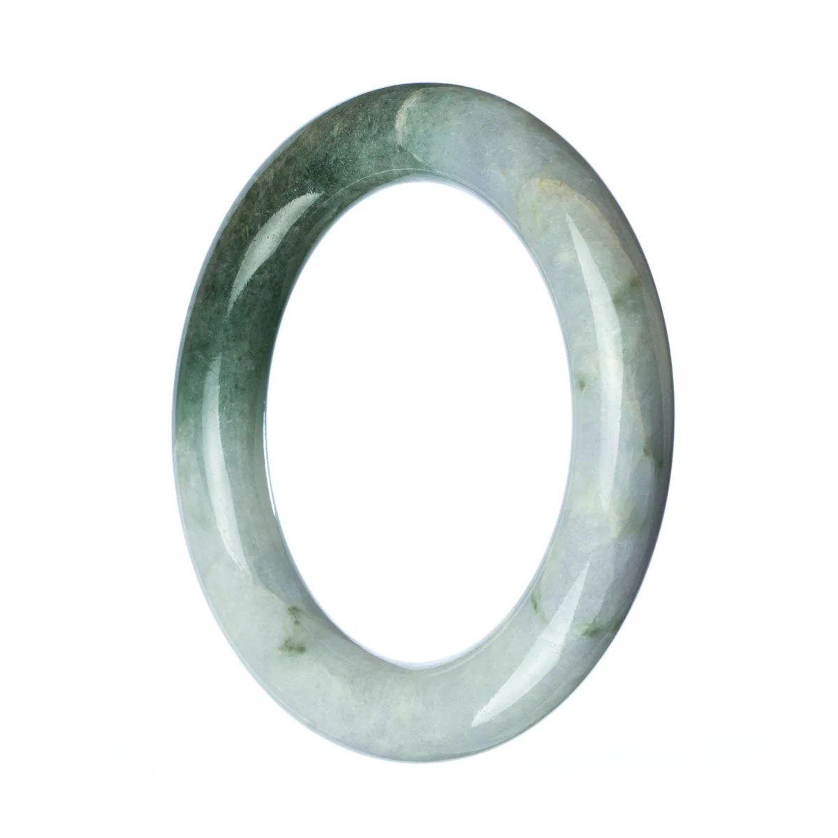 Genuine Grade A Green White Traditional Jade Bangle Bracelet - 57mm Round - Image 3