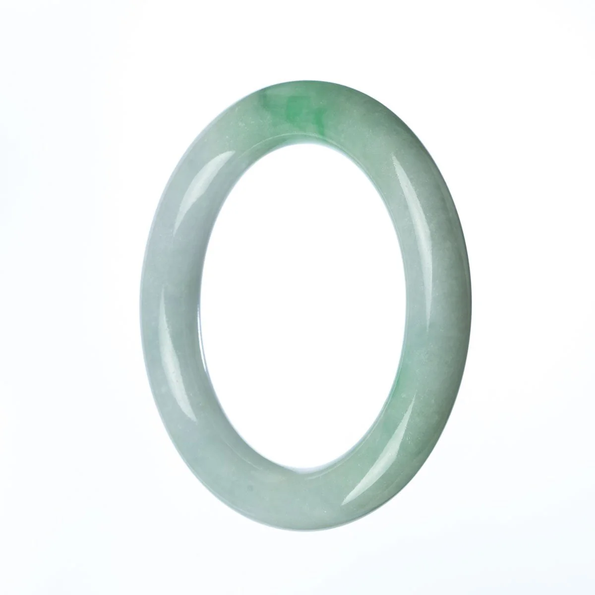 Genuine Grade A Green White Jade Bangle Bracelet - 58mm Round - Image 2