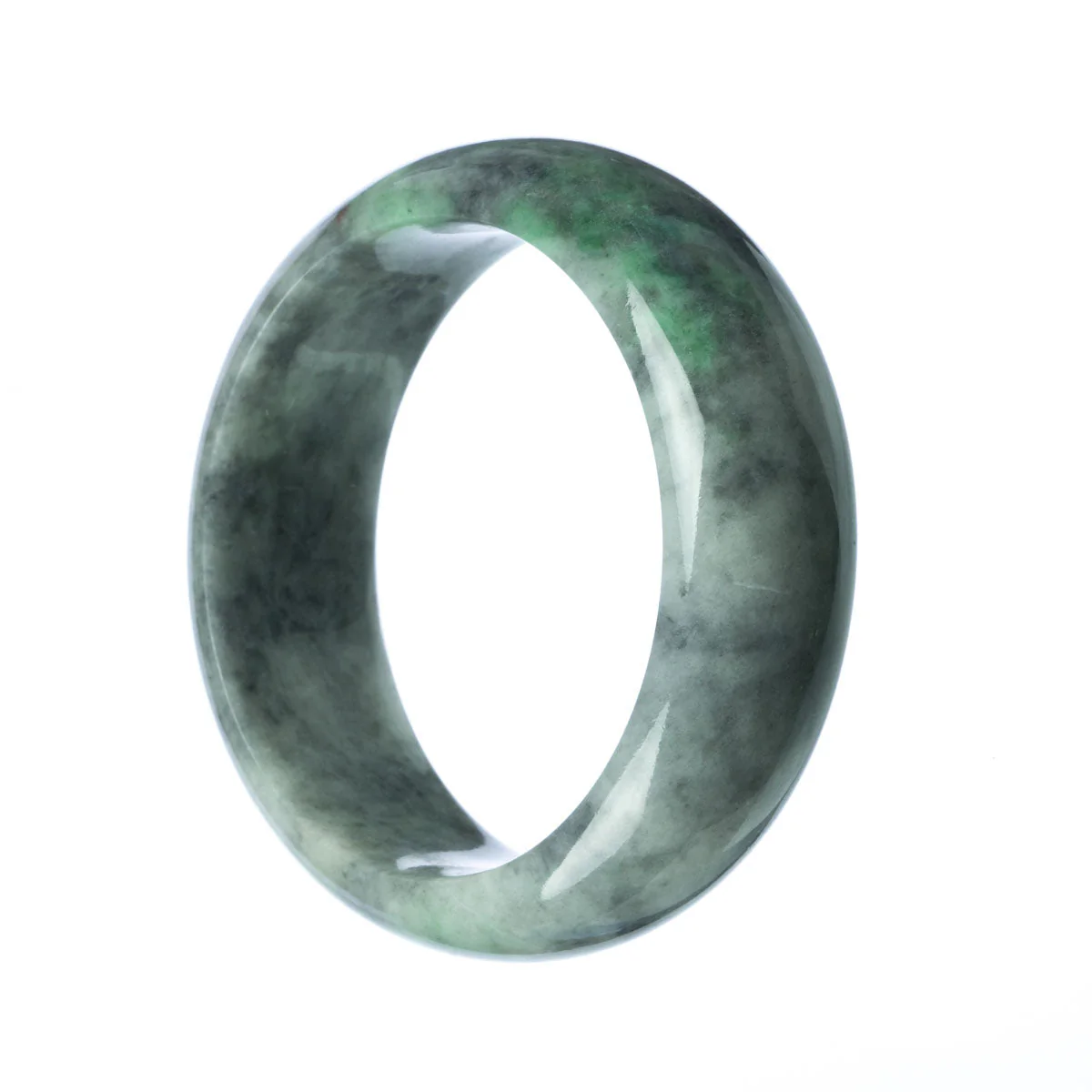 Certified Type A Grey Green Traditional Jade Bangle - 62mm Flat