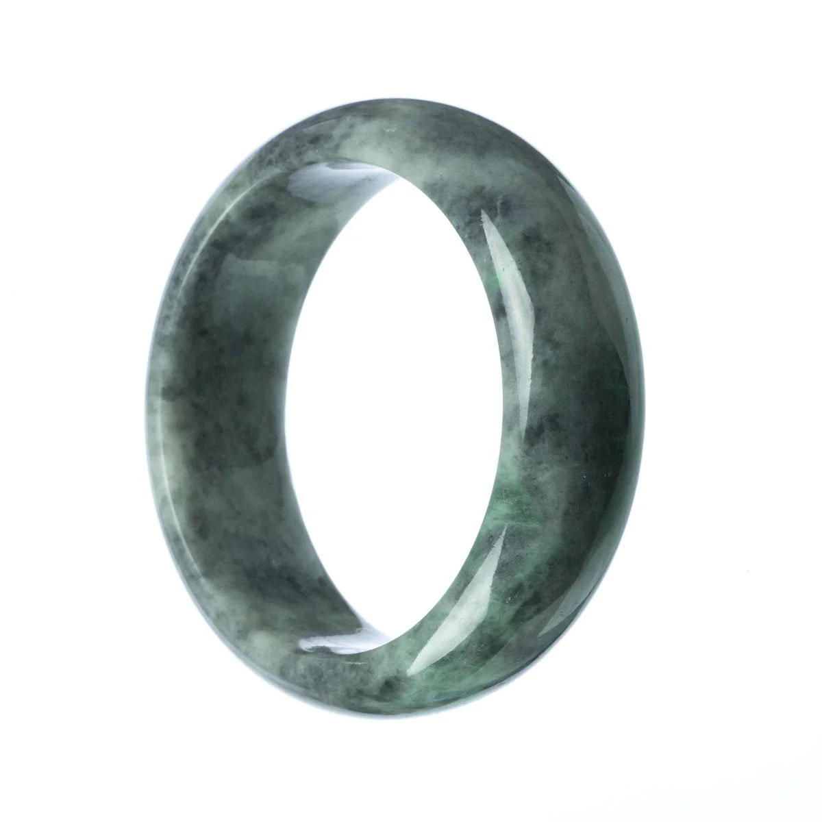 Certified Type A Grey Green Traditional Jade Bangle - 62mm Flat - Image 2