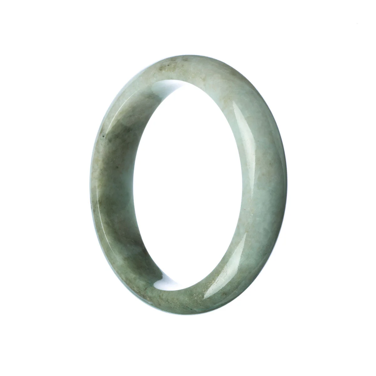 Real Grade A Grey Green Jadeite Bangle Bracelet - 59mm Half Moon