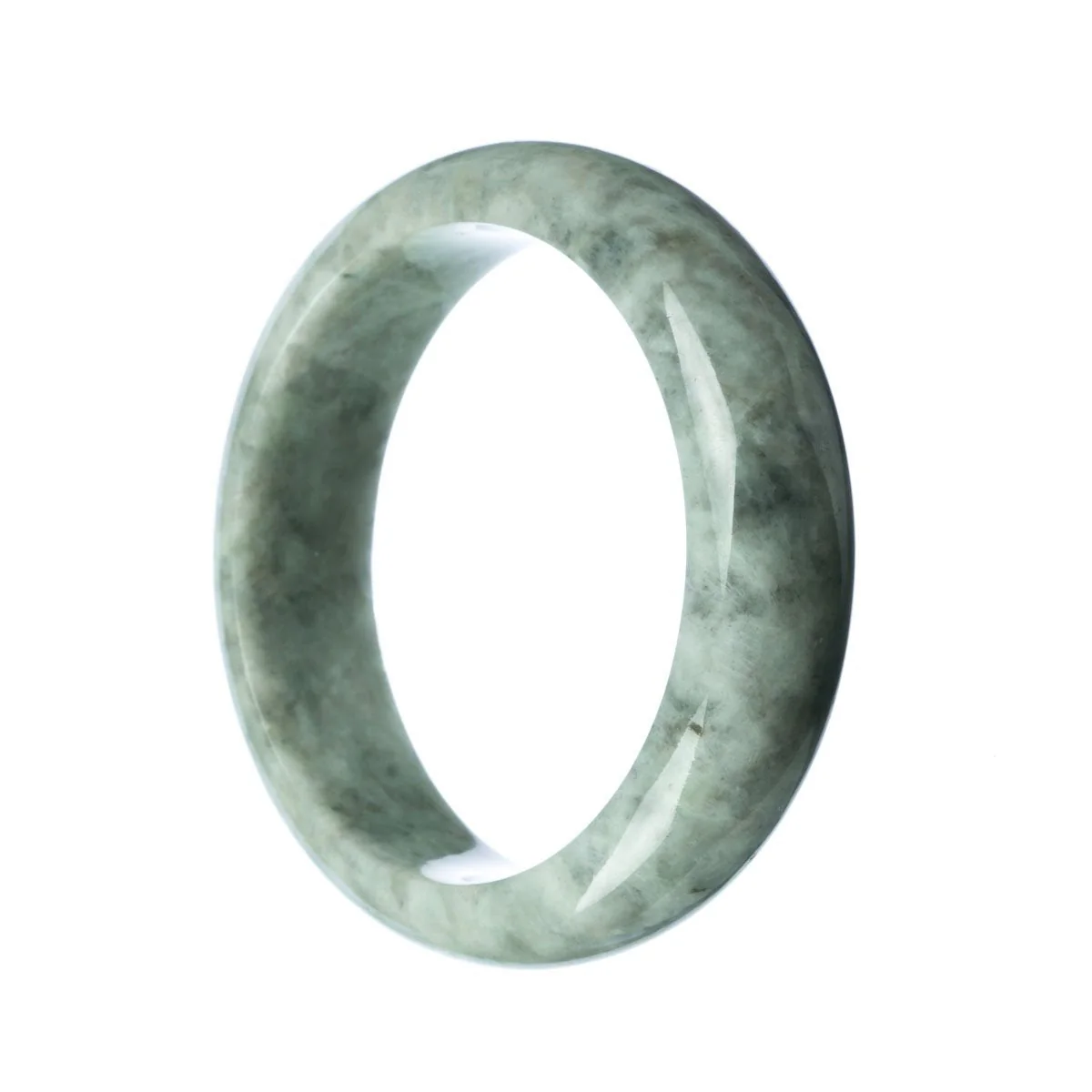 Certified Untreated Grey Green Jade Bangle Bracelet - 58mm Half Moon - Image 2