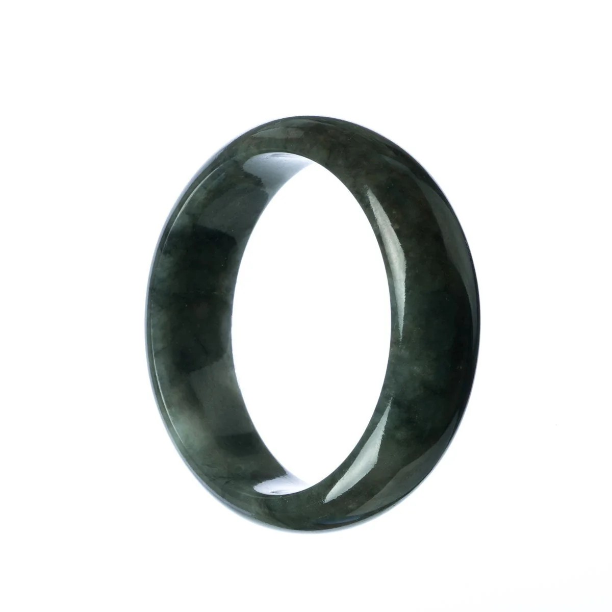 Authentic Type A Grey Traditional Jade Bangle - 57mm Half Moon - Image 2