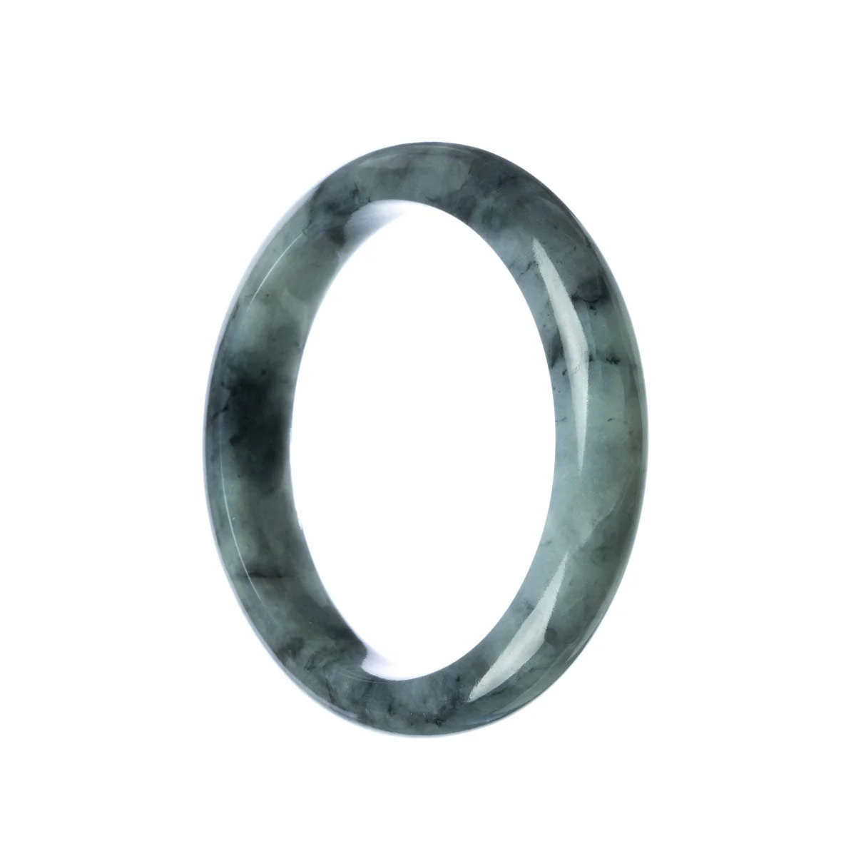 Certified Grade A Grey Traditional Jade Bangle - 58mm Semi Round - Image 2