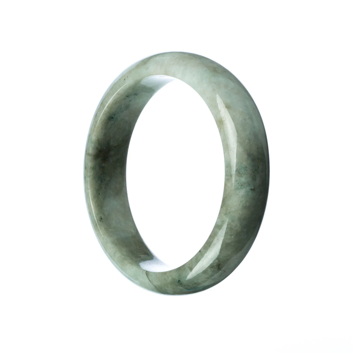 Genuine Grade A Grey Jadeite Jade Bangle - 59mm Half Moon