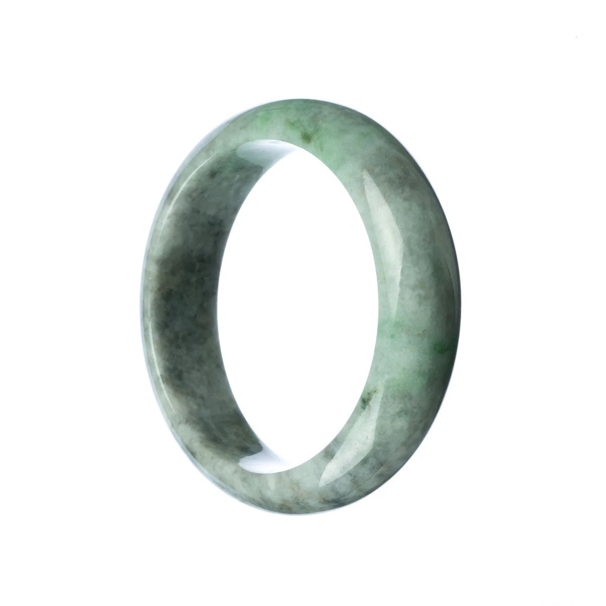 Genuine Type A Grey Burma Jade Bangle Bracelet - 63mm Half Moon