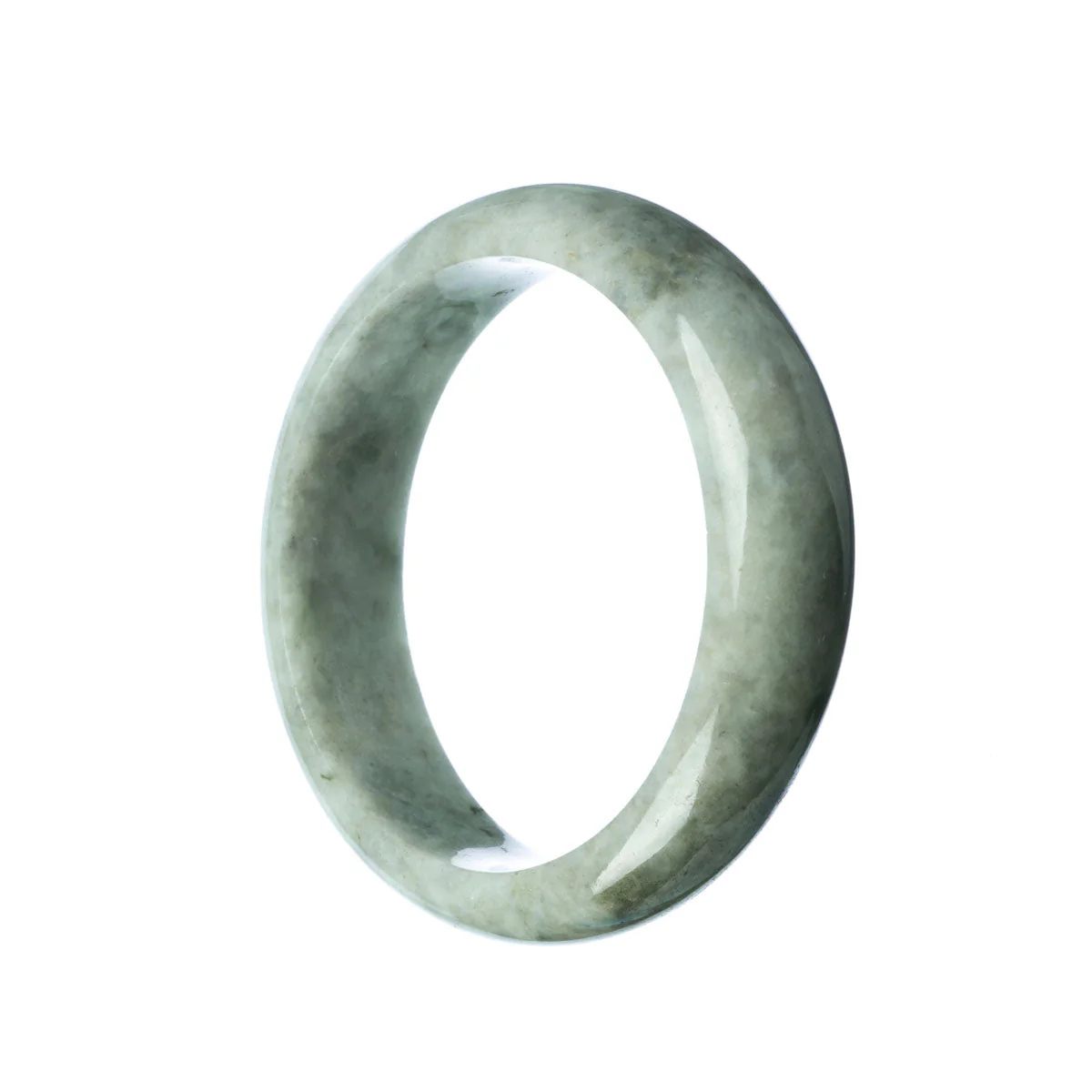 Certified Grade A Grey Traditional Jade Bangle Bracelet - 59mm Half Moon