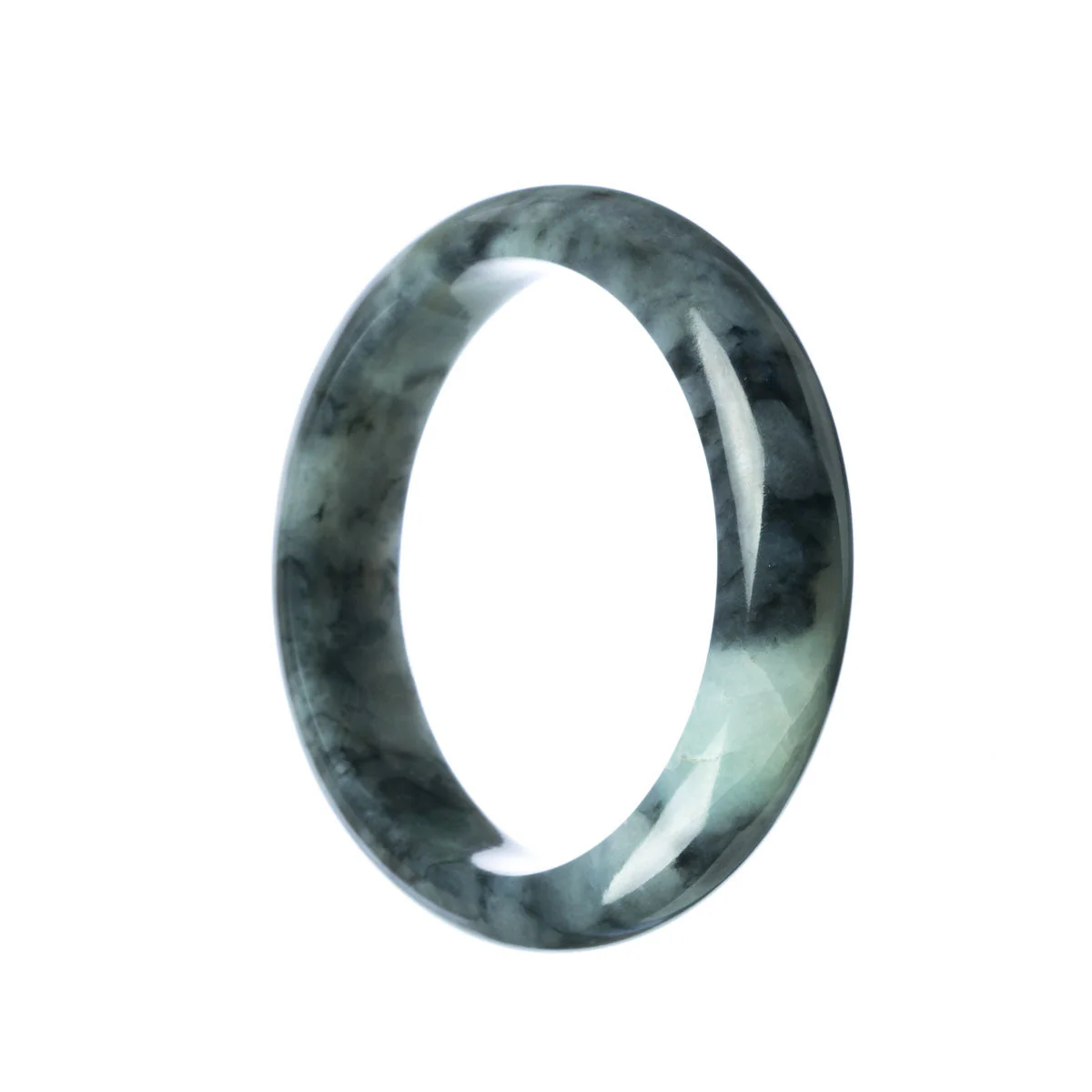 Authentic Grade A Grey Jadeite Jade Bracelet - 58mm Half Moon