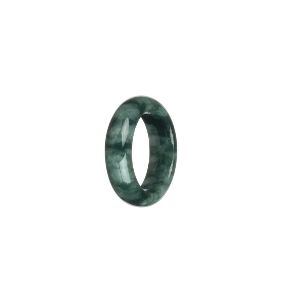 Certified Grey with Dark Green Pattern Jade Ring  - US 8.25