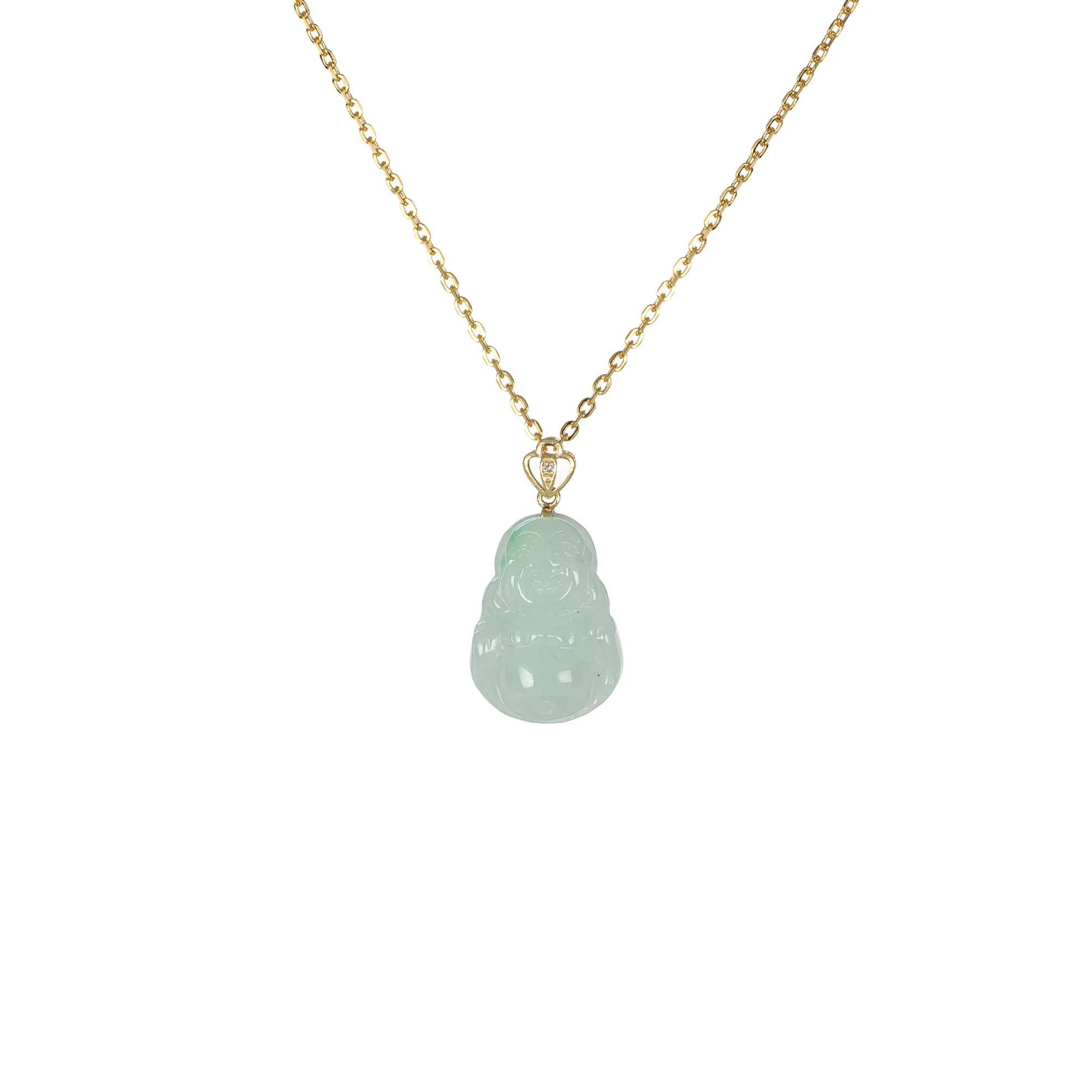Ideali Mini Happy Buddha Jadeite Jade Necklace with 18K Gold - Image 2