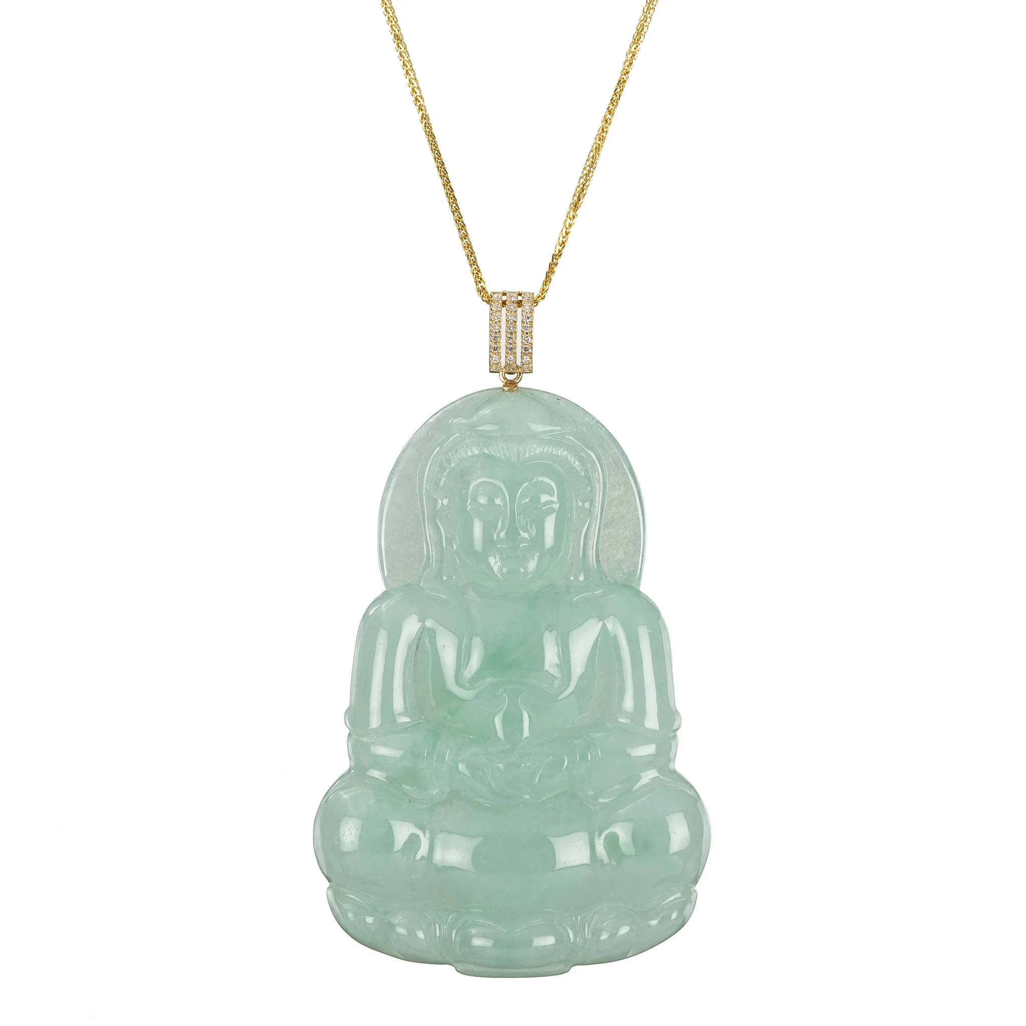 Light Green GuanYin Jadeite Jade Pendant with Diamonds