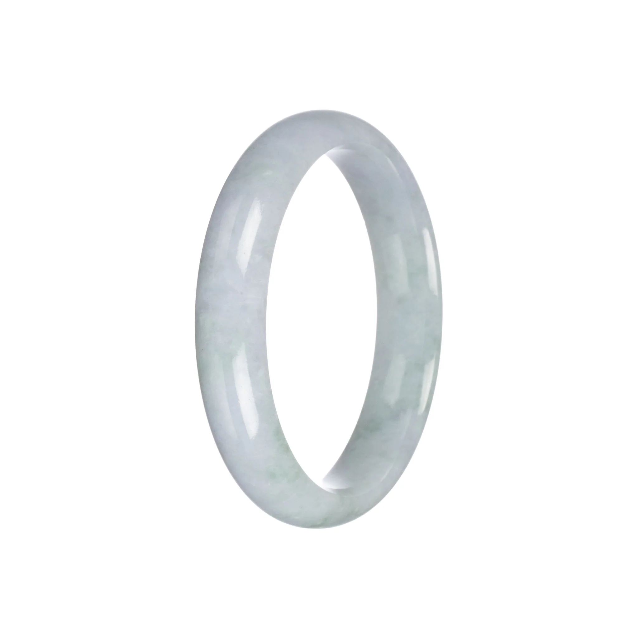 Genuine Grade A Light Grey with Green Pattern Jade Bangle - 57mm Half Moon - Image 2