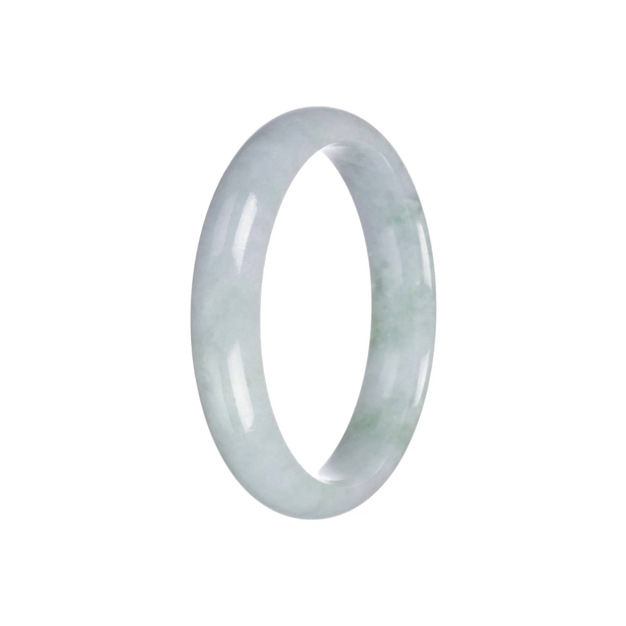 Genuine Grade A Light Grey with Green Pattern Jade Bangle - 57mm Half Moon - Image 3