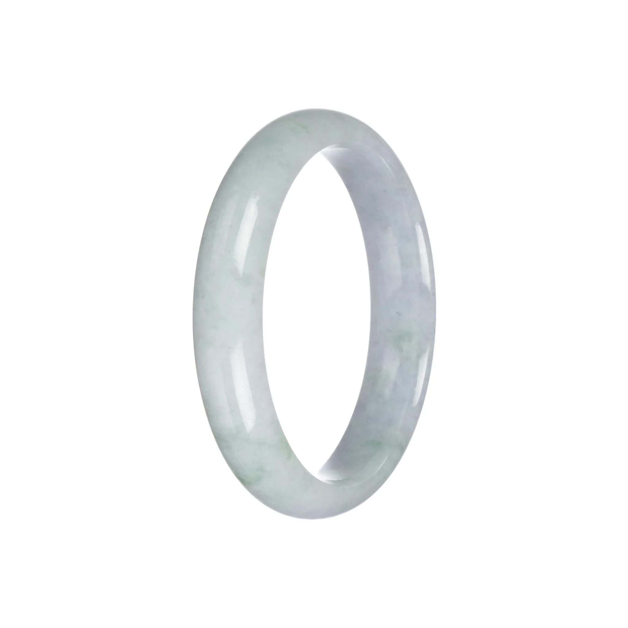 Genuine Grade A Light Grey with Green Pattern Jade Bangle - 57mm Half Moon - Image 4