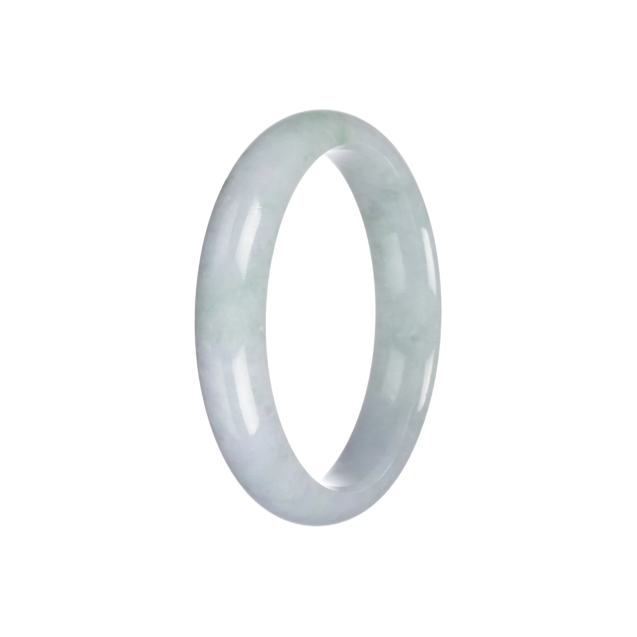 Genuine Grade A Light Grey with Green Pattern Jade Bangle - 57mm Half Moon - Image 5