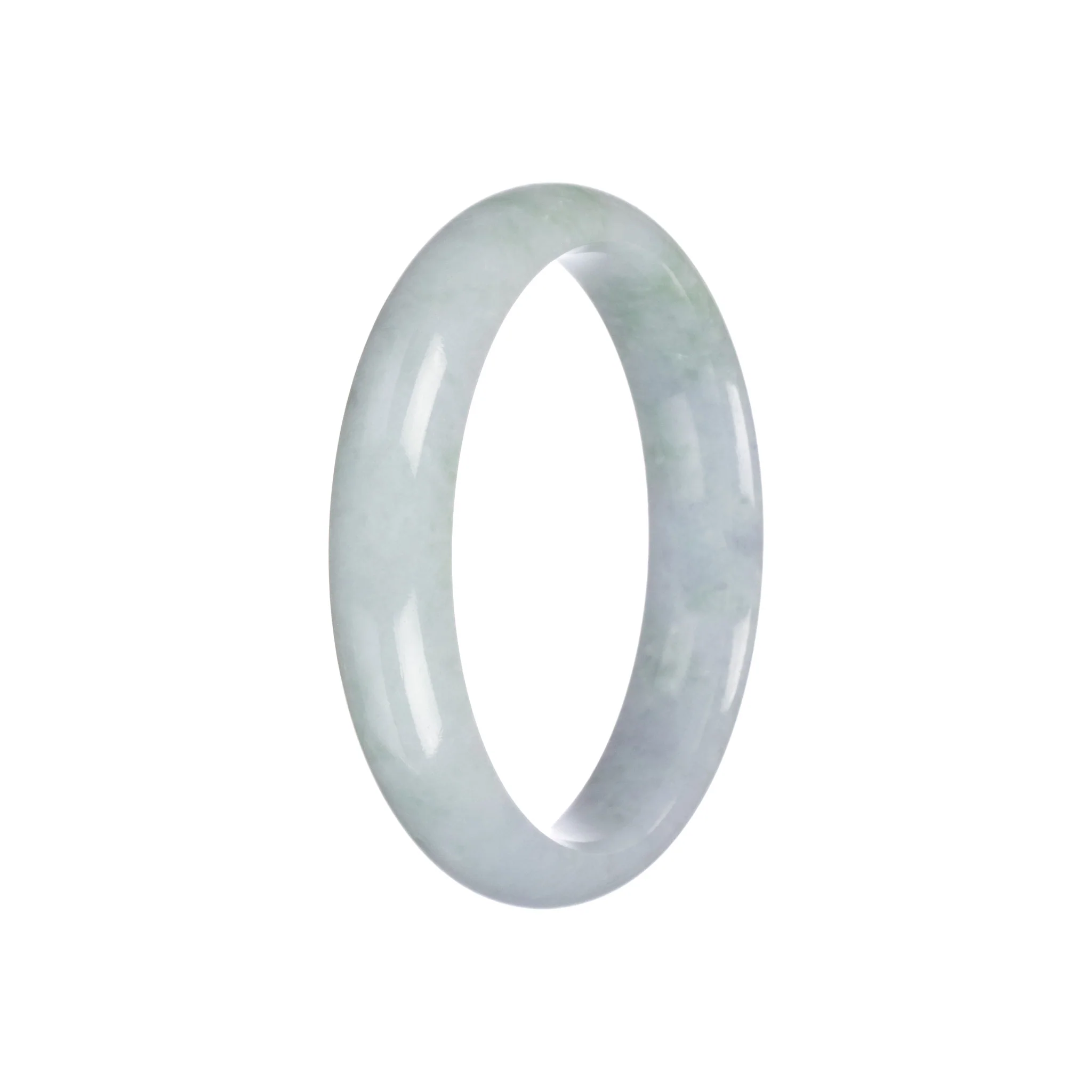 Genuine Grade A Light Grey with Green Pattern Jade Bangle - 57mm Half Moon - Image 6