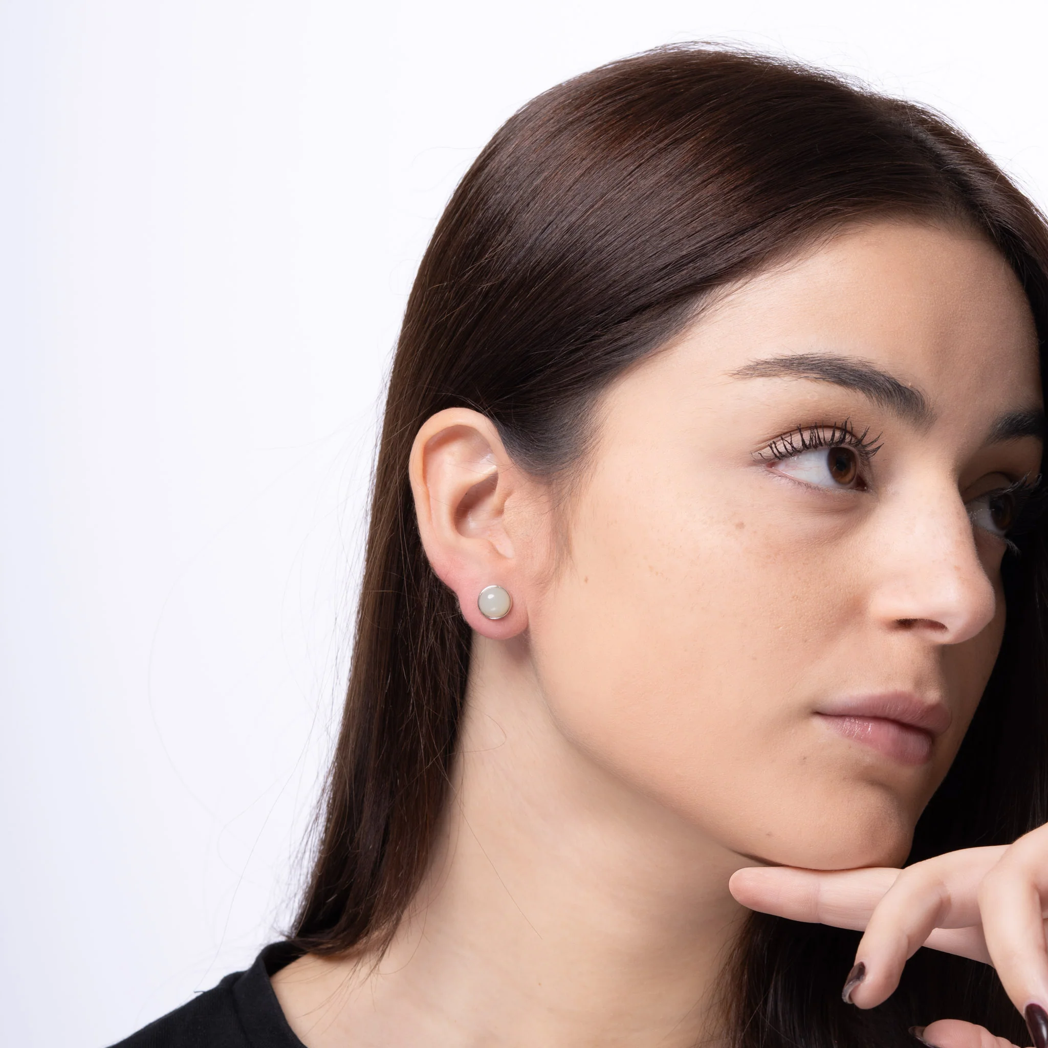Luna – Minimalist White Jade Round Stud Earrings in Sterling Silver - Image 3