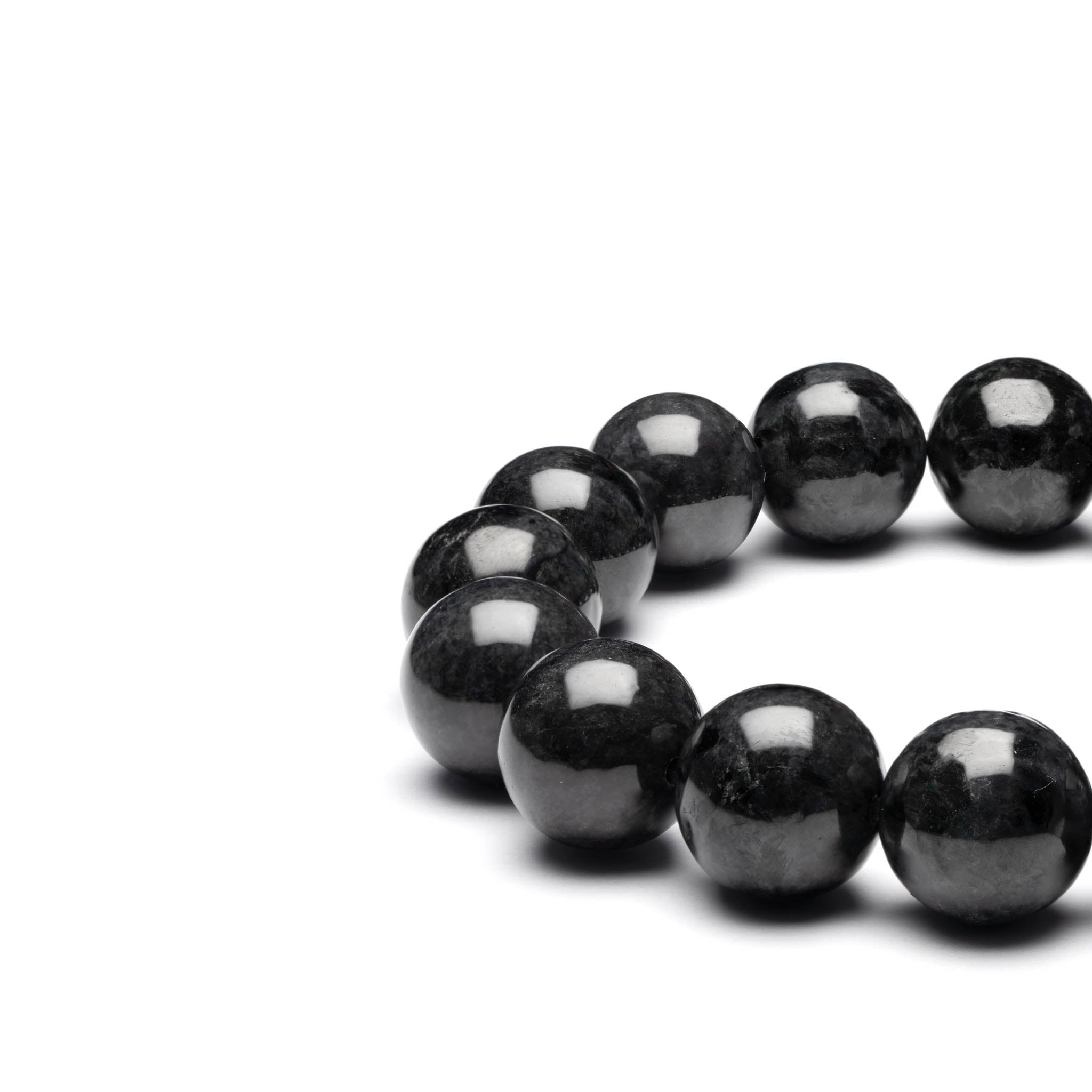 Mens Black Jadeite Jade Bead Bracelet - 13mm - Image 2