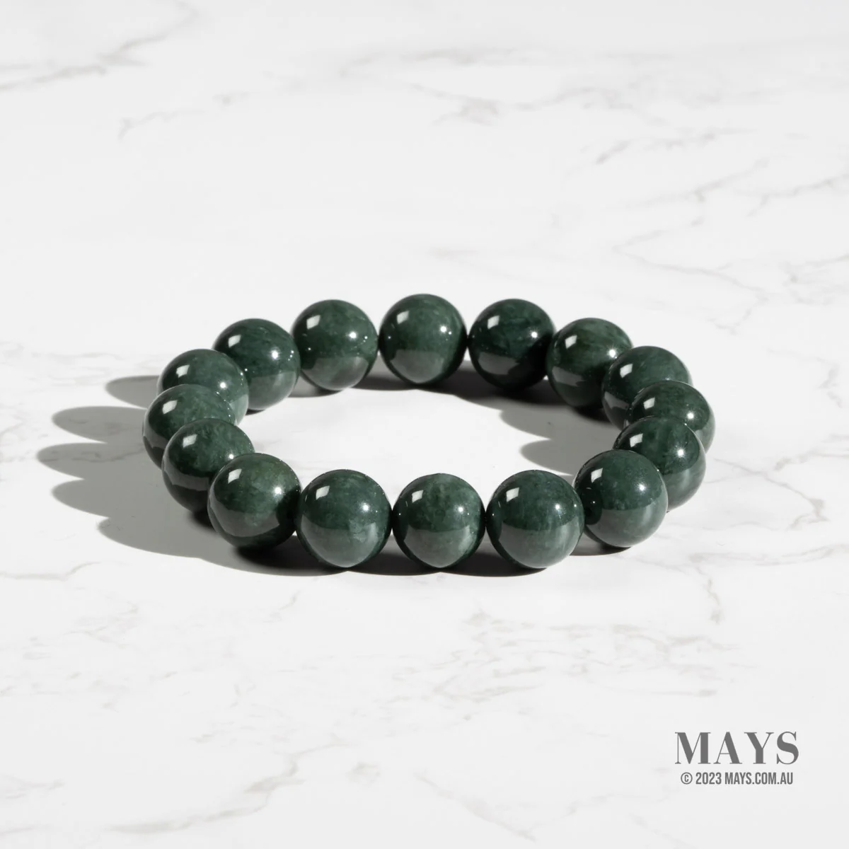 Mens Dark Green Jadeite Jade Bead Bracelet - 12mm - Image 3