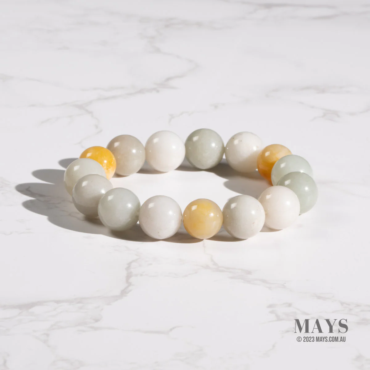 Mens Three Colour Jade Bead Bracelet with Topaz - 14mm - Image 3