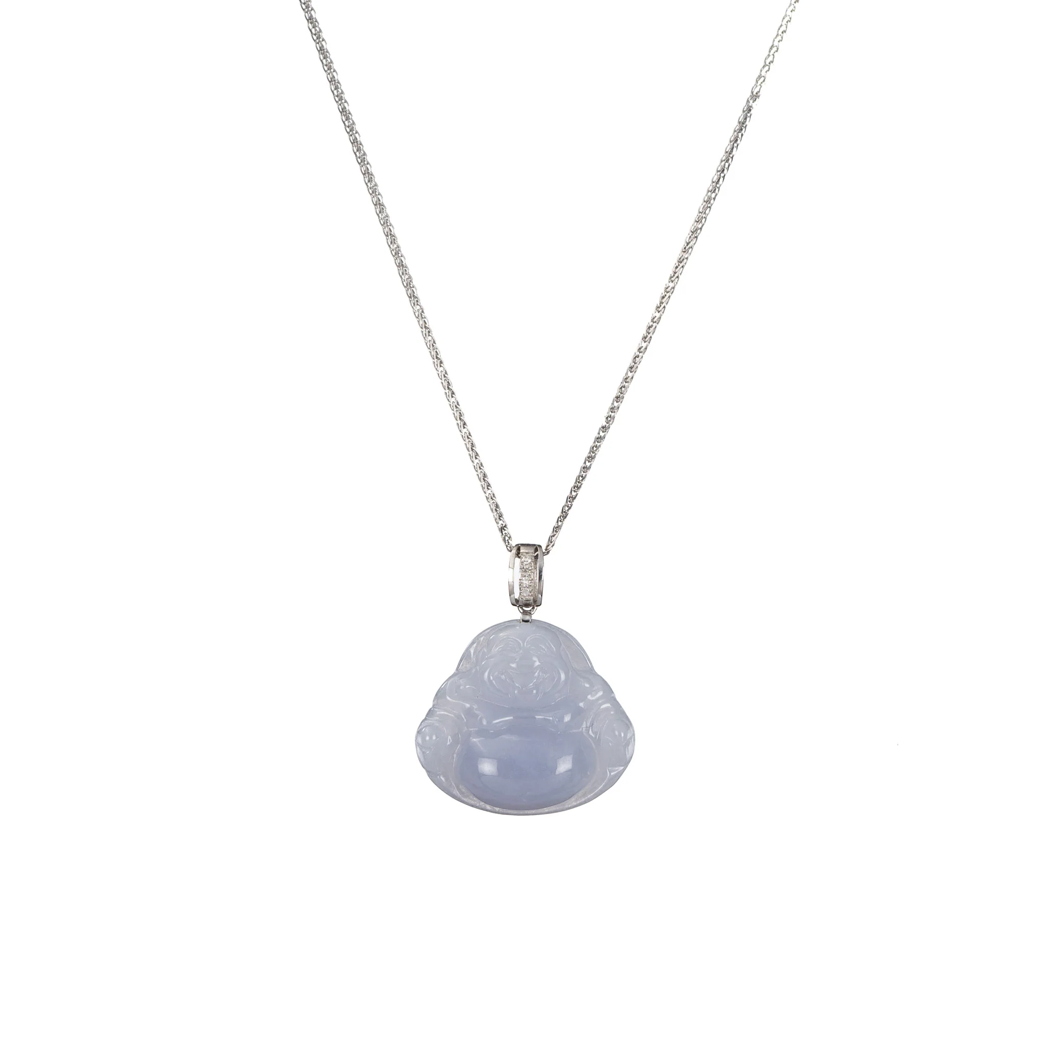 Mini Lavender Laughing Buddha Jade Pendant in Diamonds