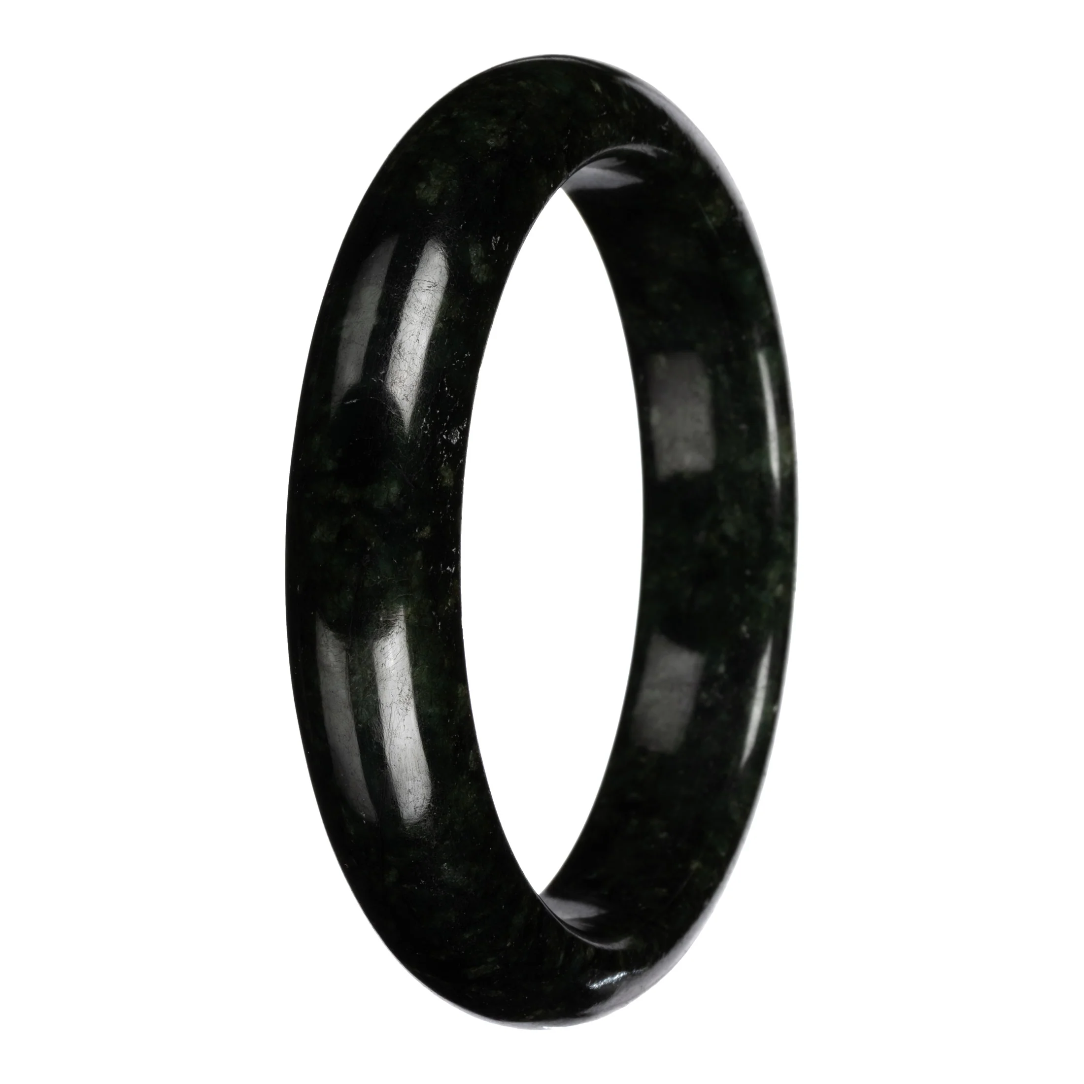 Natural Black and Deep Green Pattern Jadeite Jade Bangle - 63mm Half Moon
