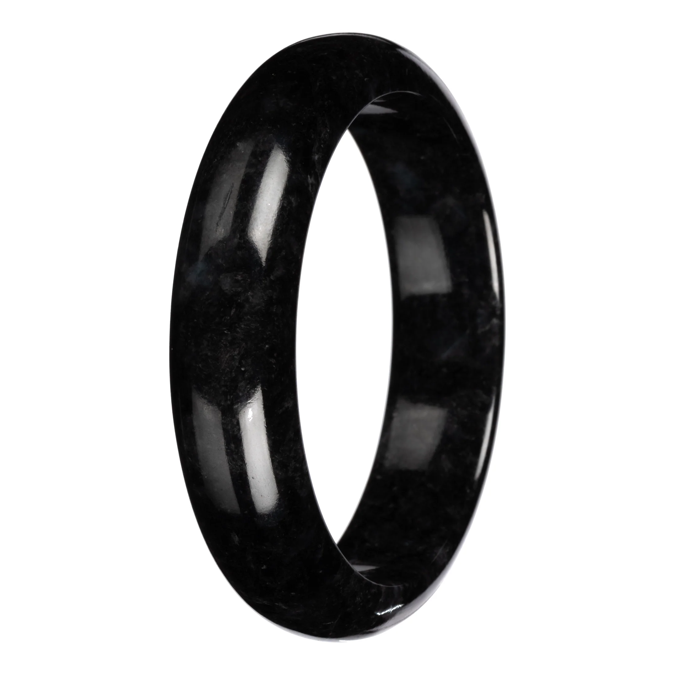 Natural Black with Dark Gray Pattern Burmese Jade Bangle Bracelet - 63mm Half Moon - Image 3