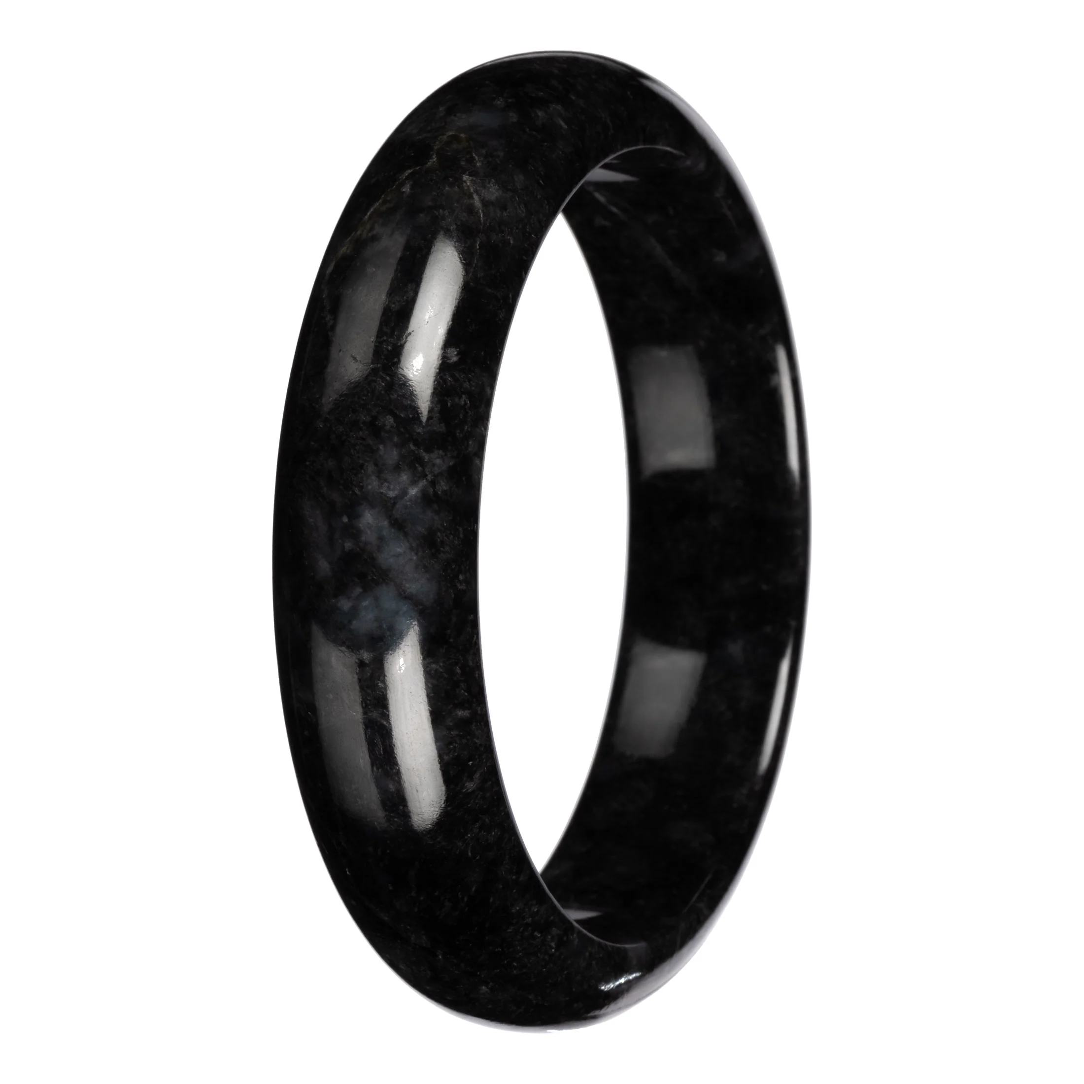 Natural Black with Dark Gray Pattern Burmese Jade Bangle Bracelet - 63mm Half Moon - Image 4