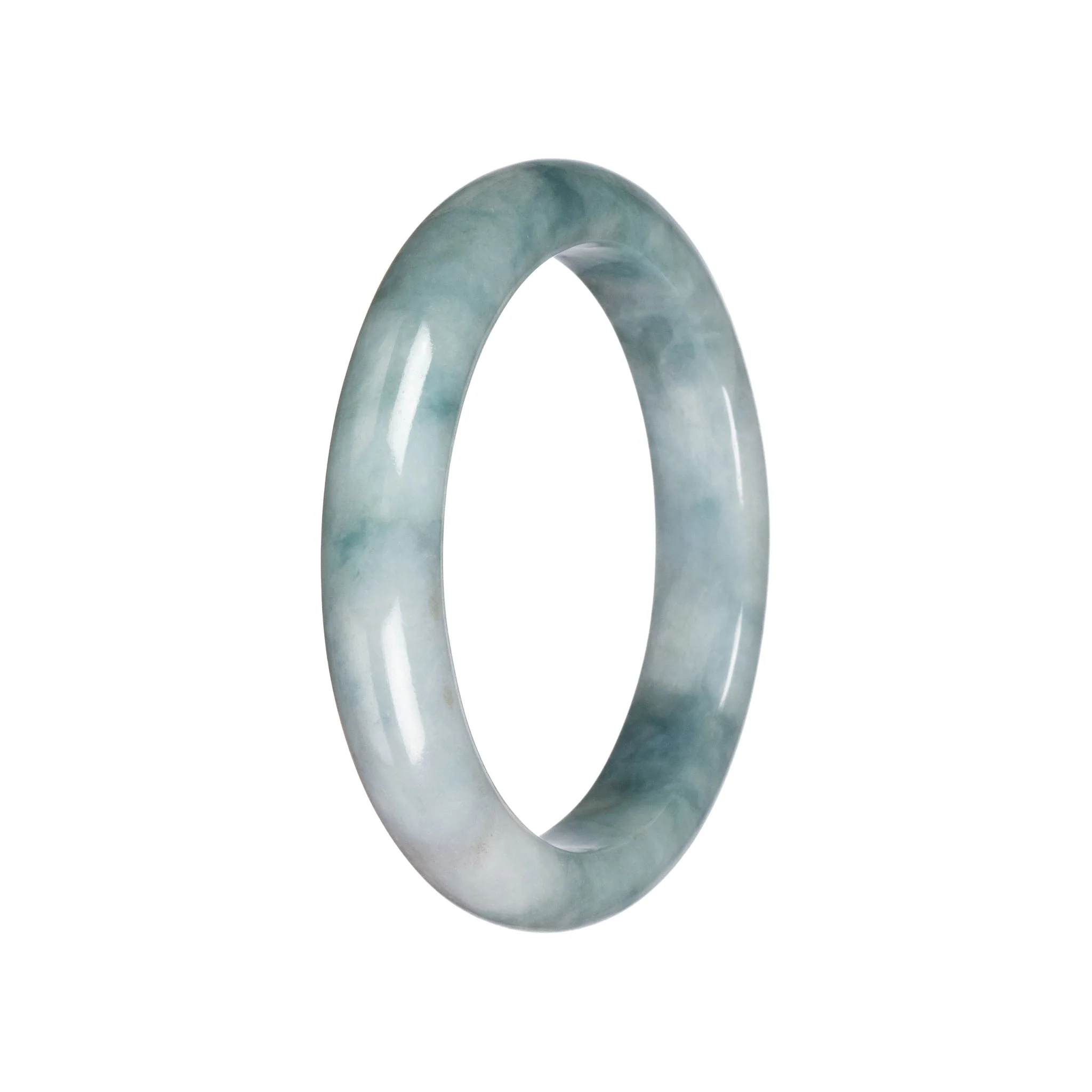 Natural Bluish Green Pattern Burmese Jade Bangle - 59mm Half Moon - Image 2