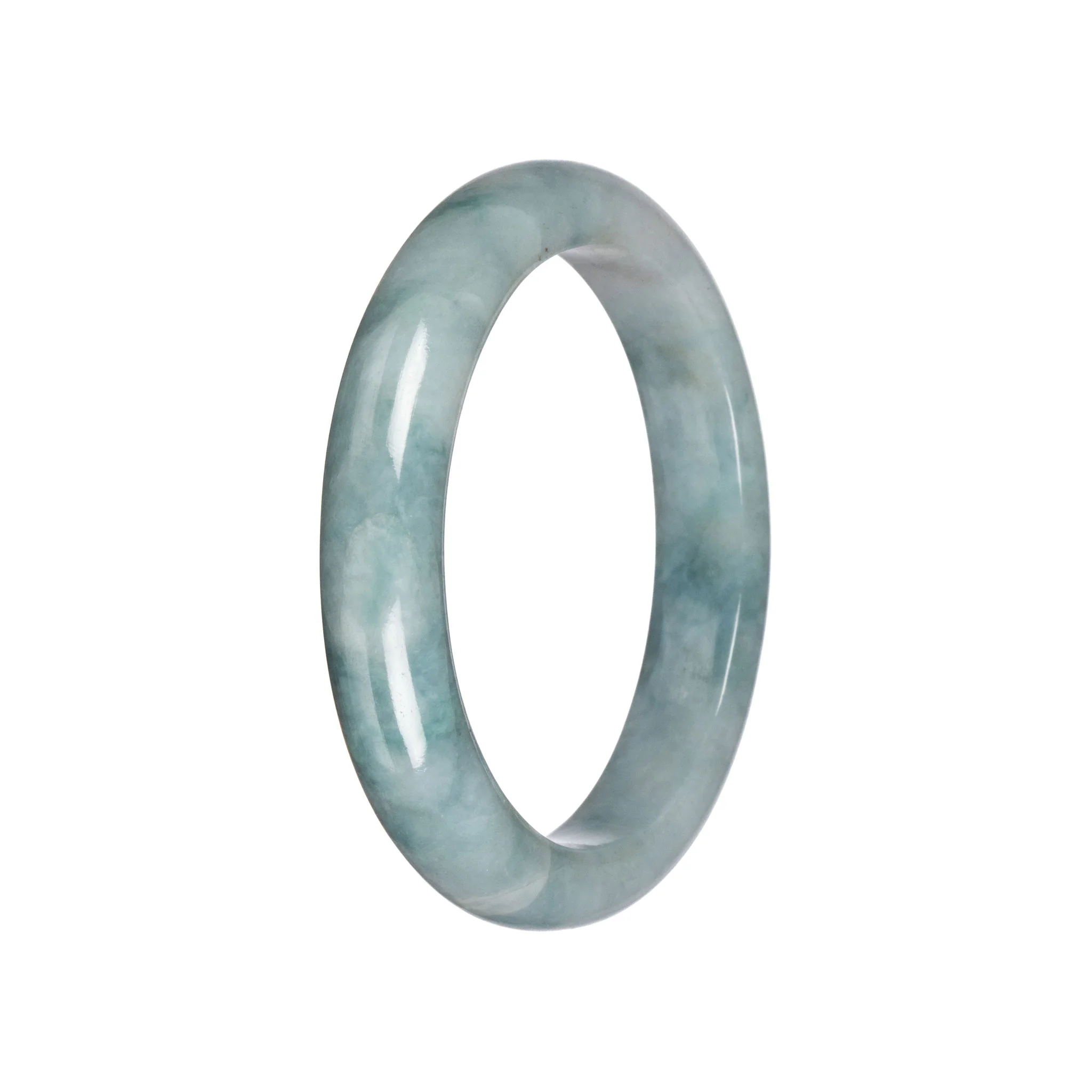 Natural Bluish Green Pattern Burmese Jade Bangle - 59mm Half Moon - Image 3