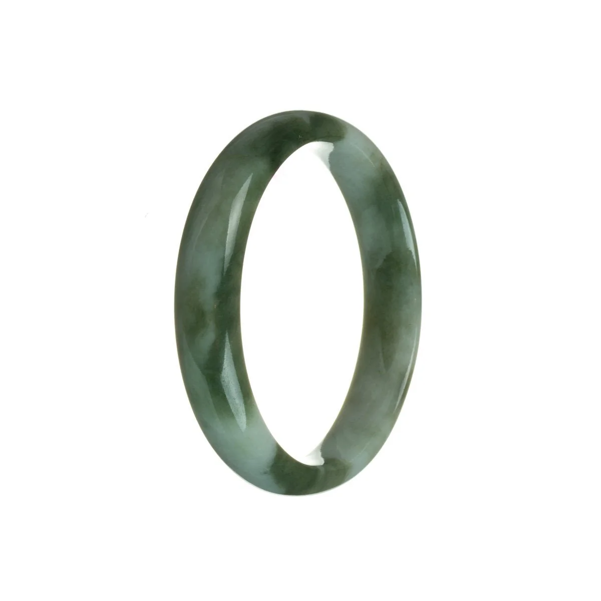 Real Untreated Green with pattern Traditional Jade Bracelet - 56mm Half Moon