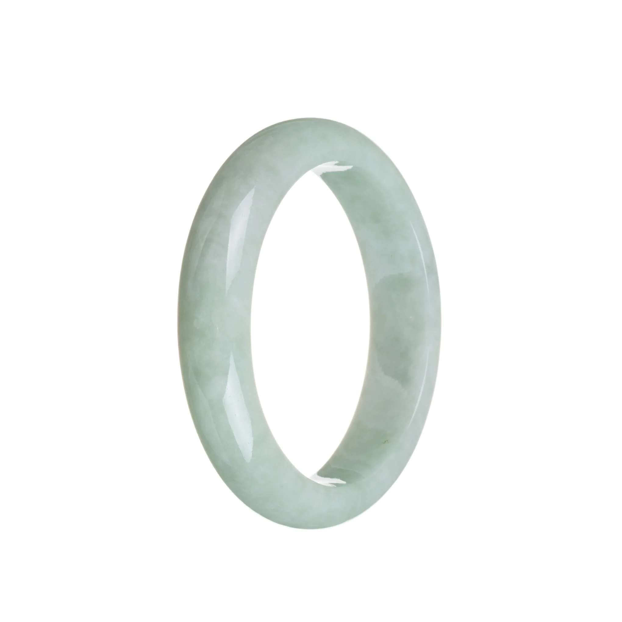 Genuine Grade A Pale Green Jade Bangle - 55mm Semi Round - Image 2