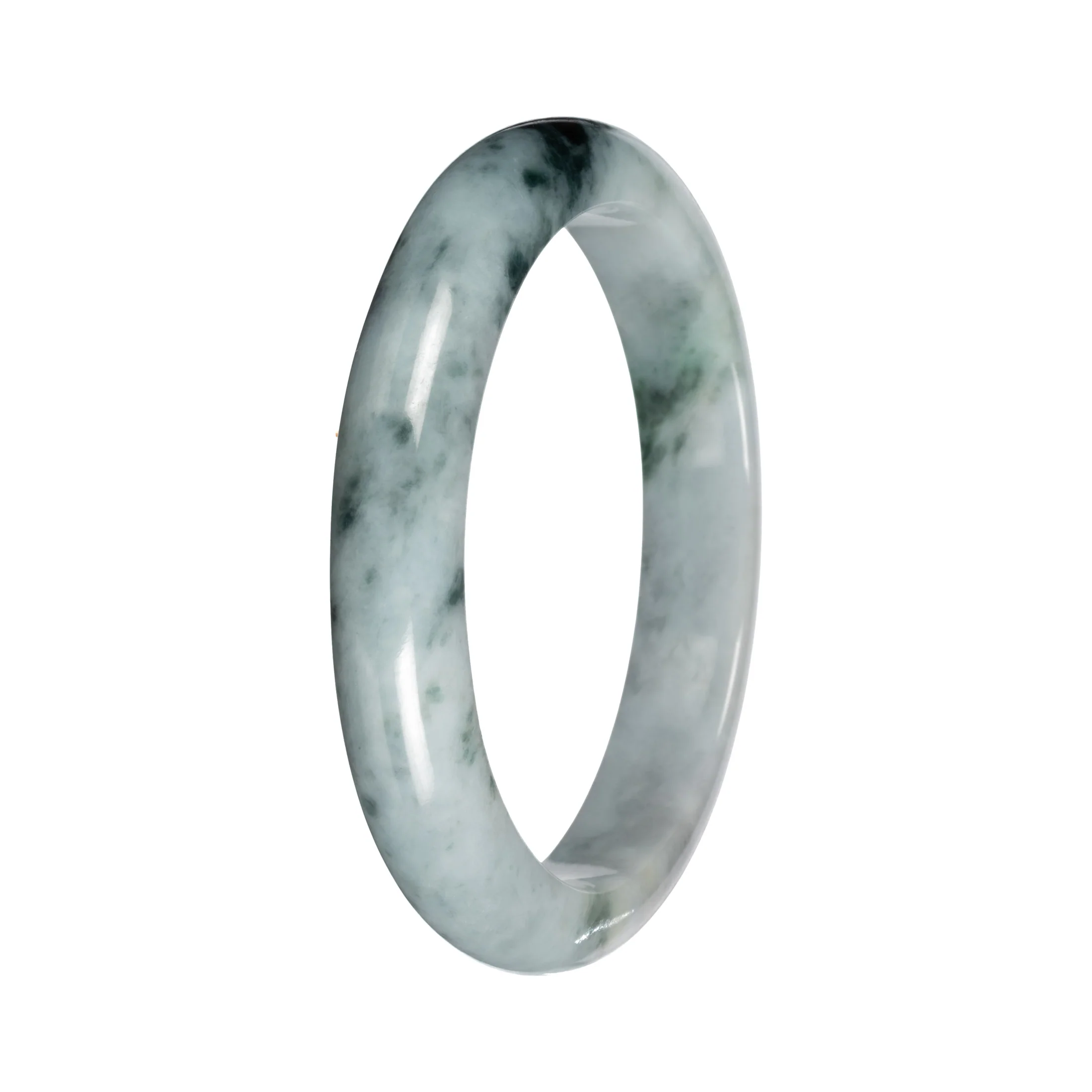 Natural Gray Black pattern and Green Patch Burmese Jade Bangle - 58mm Half Moon - Image 3