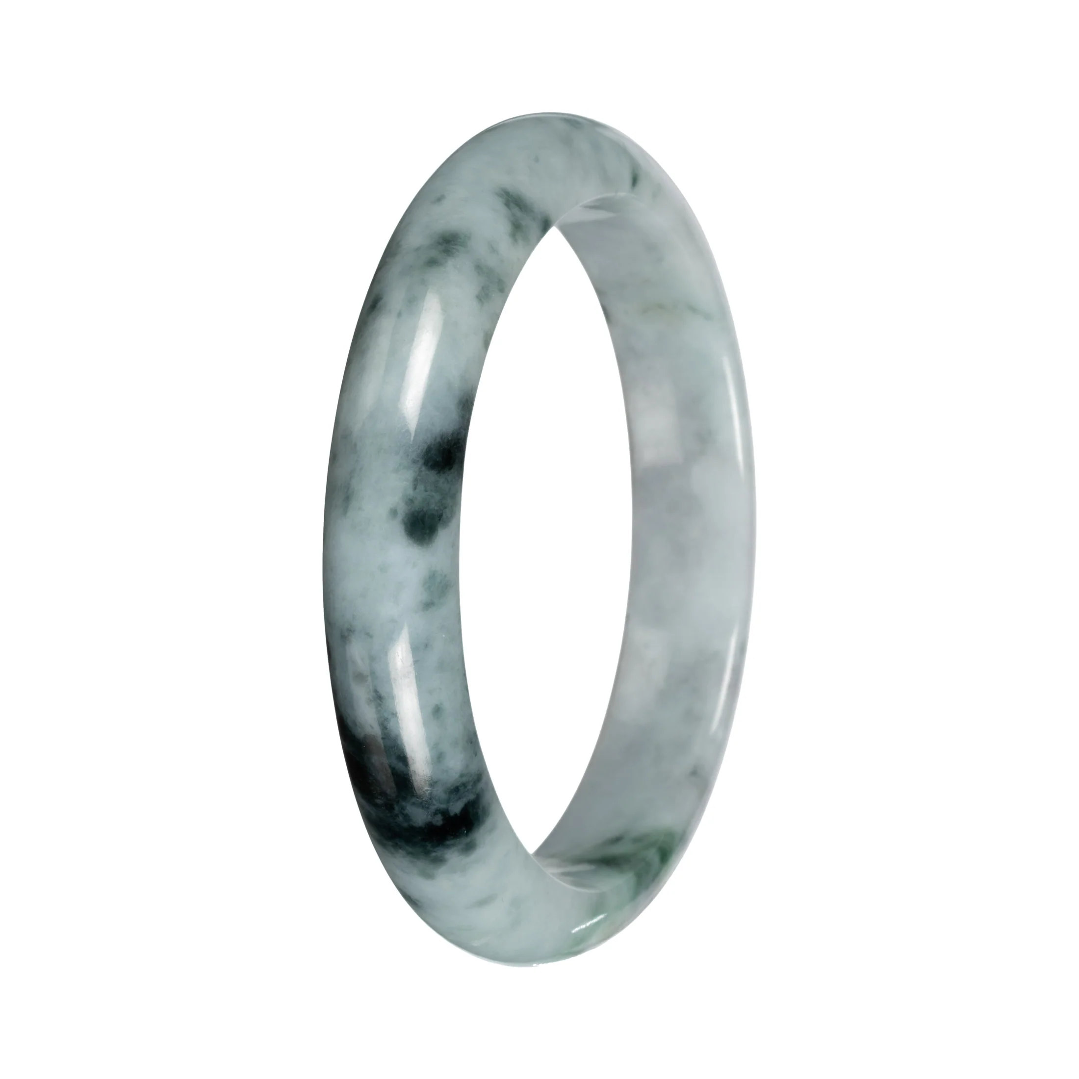 Natural Gray Black pattern and Green Patch Burmese Jade Bangle - 58mm Half Moon - Image 4