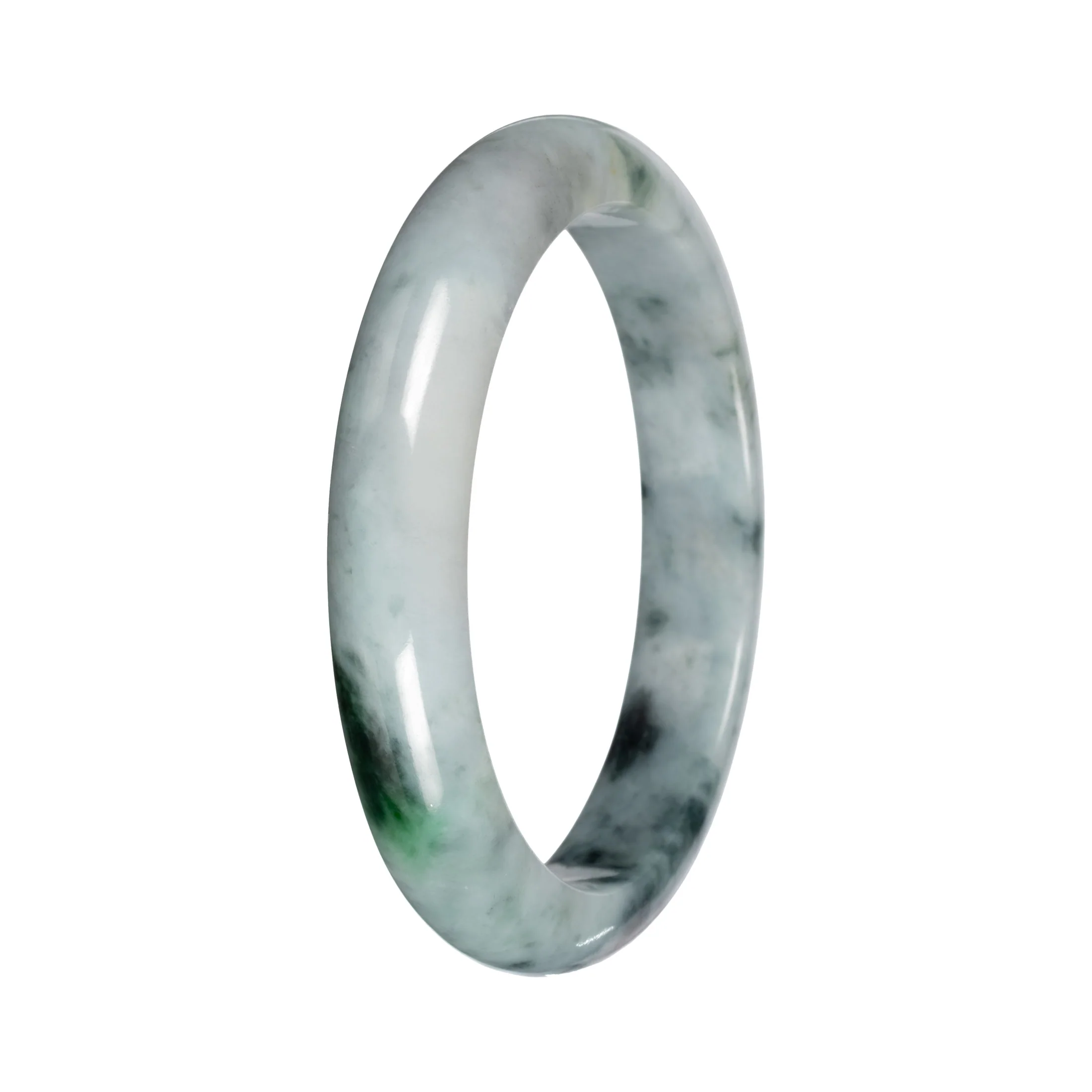 Natural Gray Black pattern and Green Patch Burmese Jade Bangle - 58mm Half Moon - Image 5