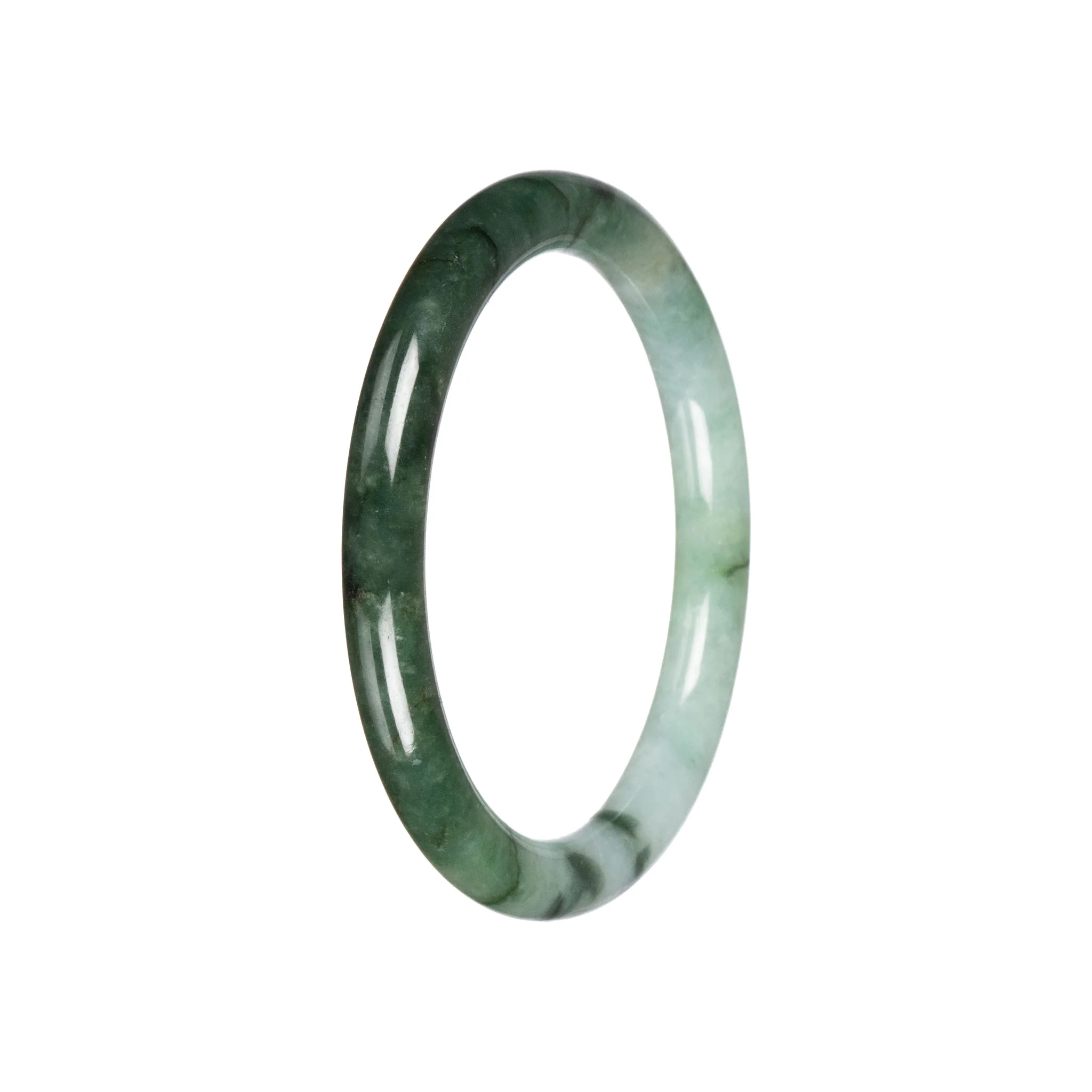 Natural Green Pattern Jadeite Bangle - 58mm Petite Round - Image 2