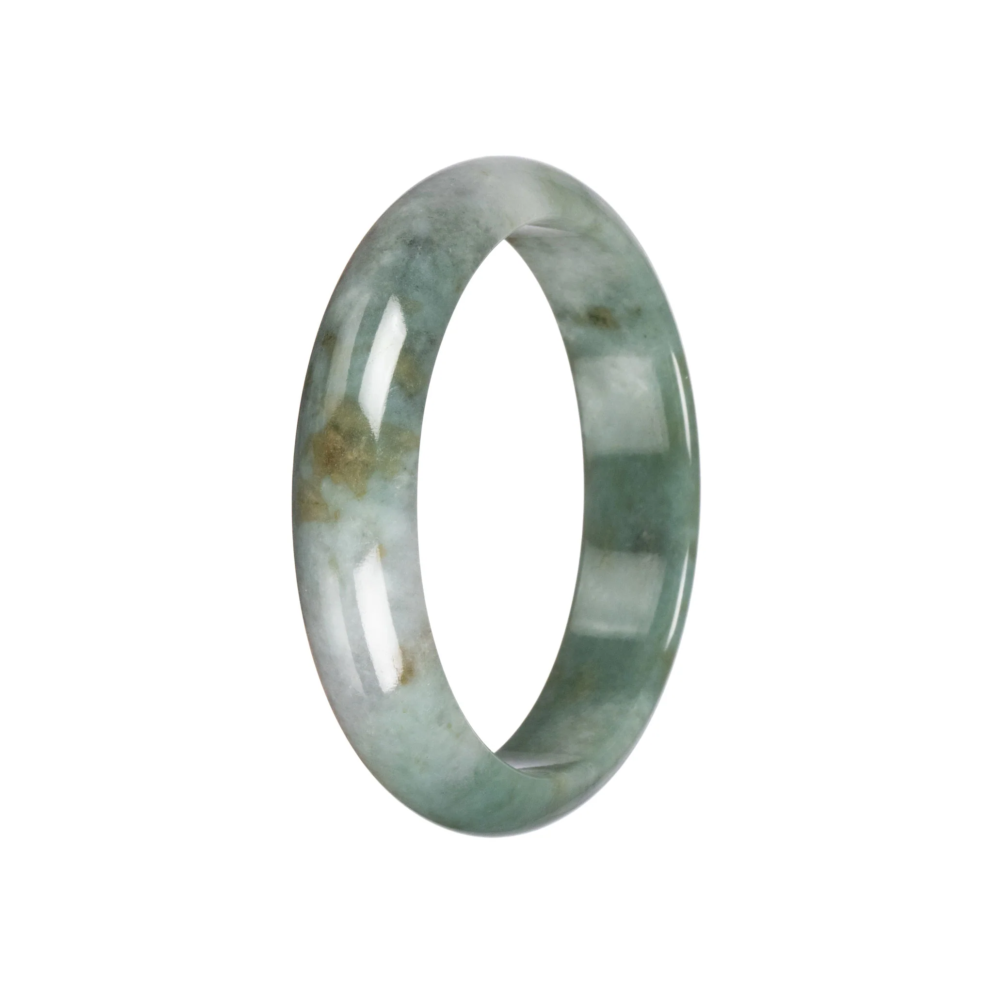 Natural Green with Light Grey Burma Jade Bangle - 59mm Half Moon - Image 2
