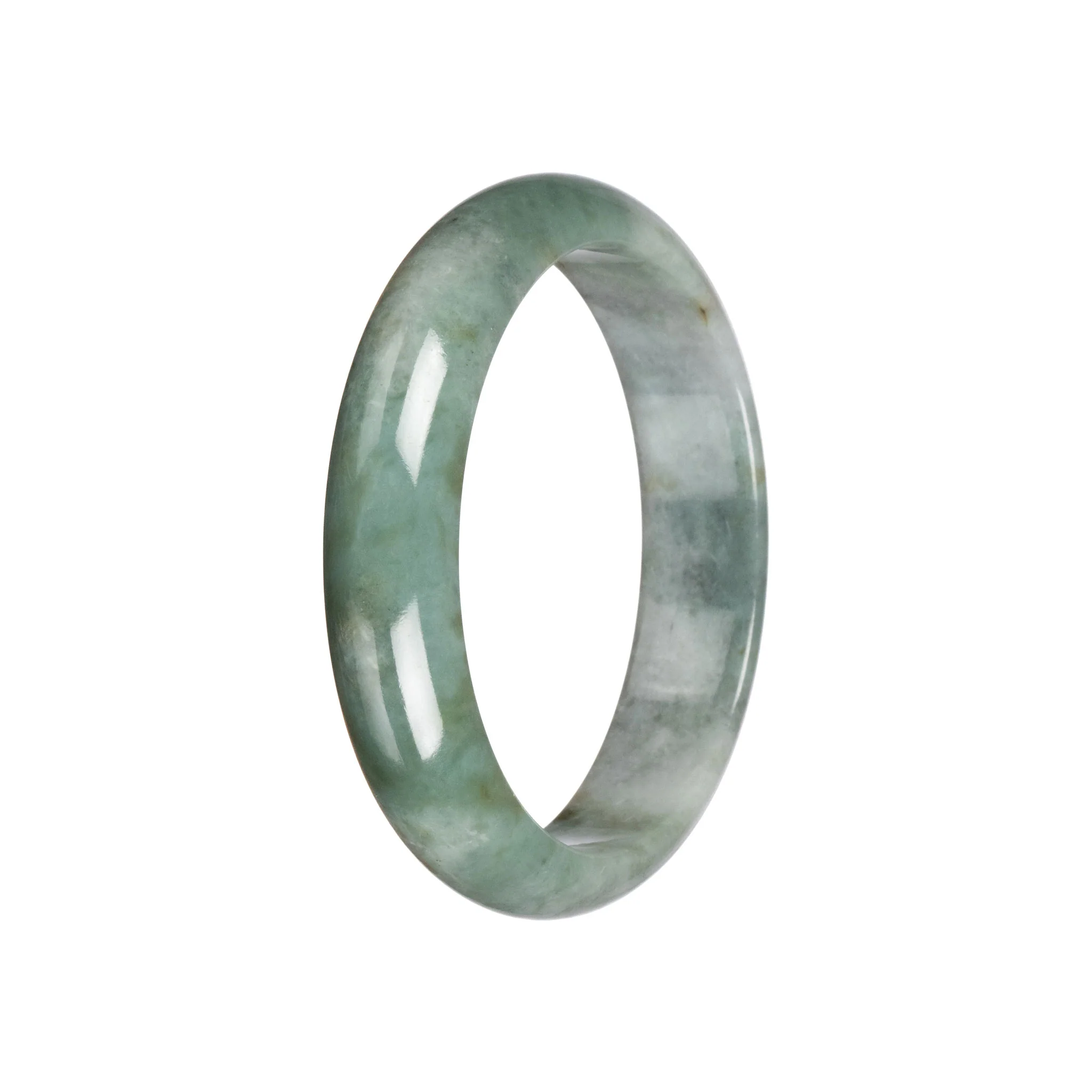 Natural Green with Light Grey Burma Jade Bangle - 59mm Half Moon - Image 3