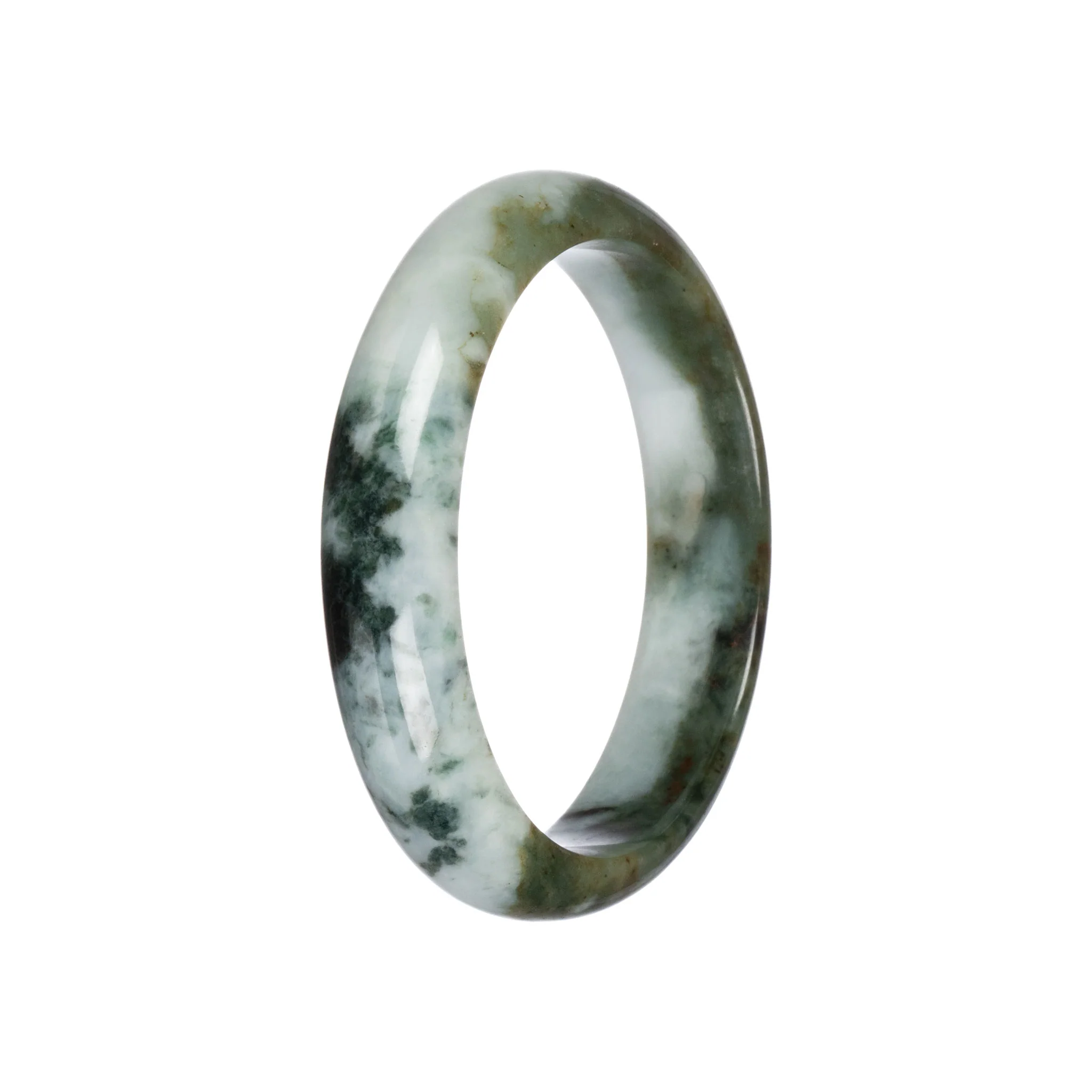 Natural Greyish White with Green Burma Jade Bangle - 59mm Half Moon - Image 2