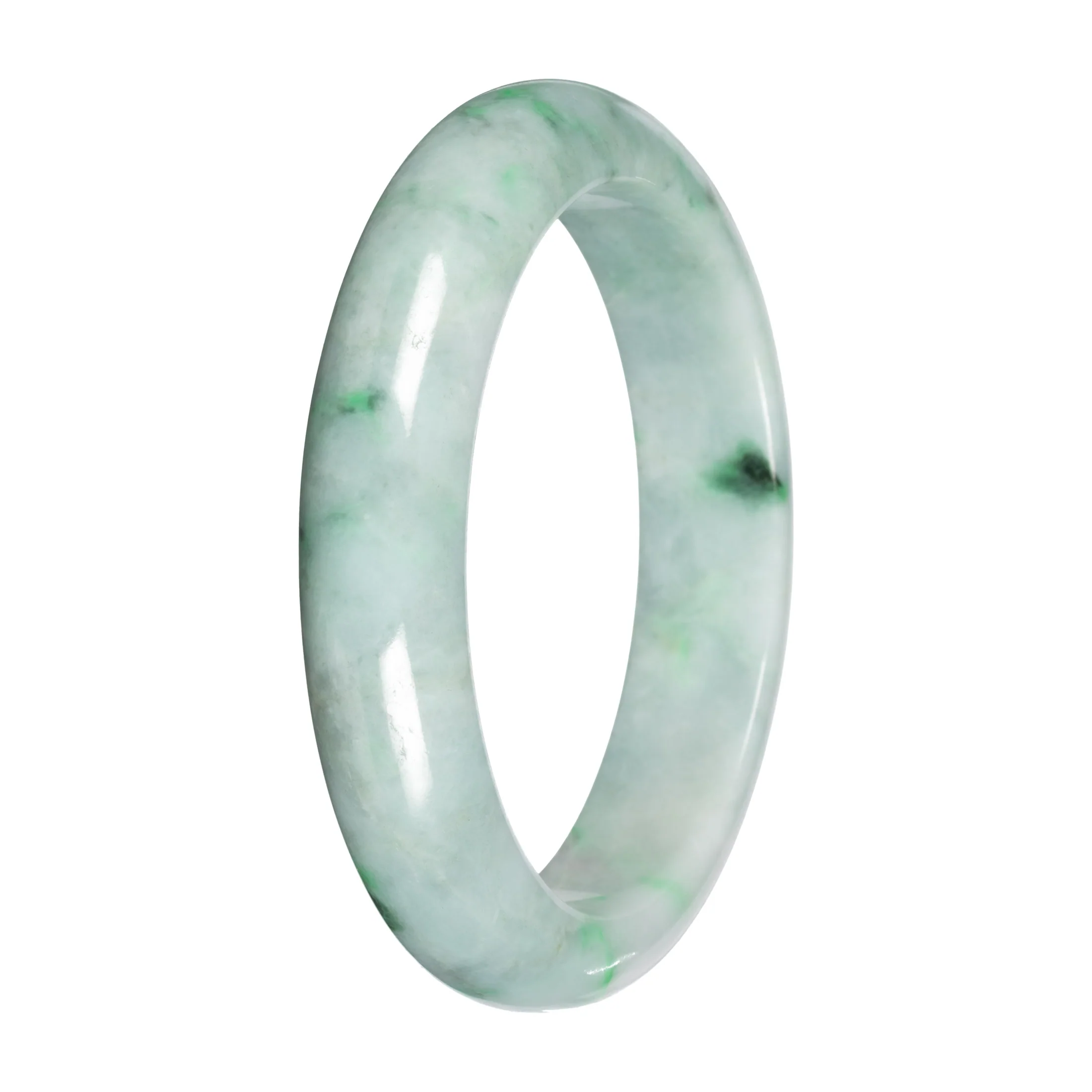 Natural Light Green with Apple and Deep Green Patches Burma Jade Bangle - 57mm Half Moon - Image 2