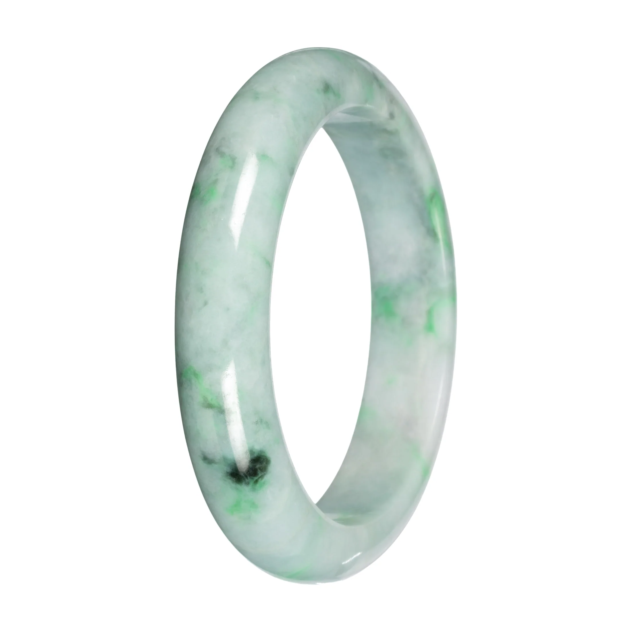 Natural Light Green with Apple and Deep Green Patches Burma Jade Bangle - 57mm Half Moon - Image 3