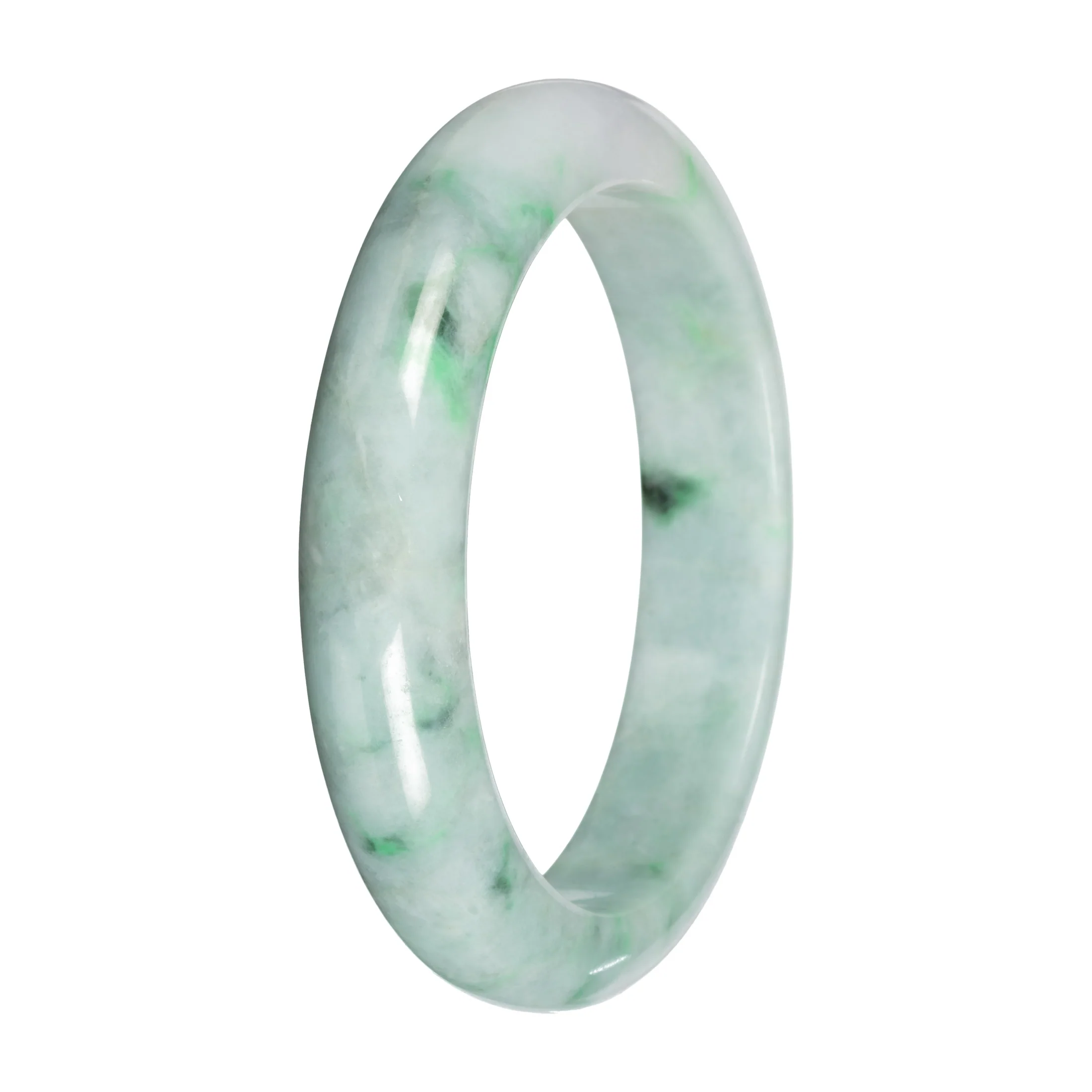 Natural Light Green with Apple and Deep Green Patches Burma Jade Bangle - 57mm Half Moon - Image 4