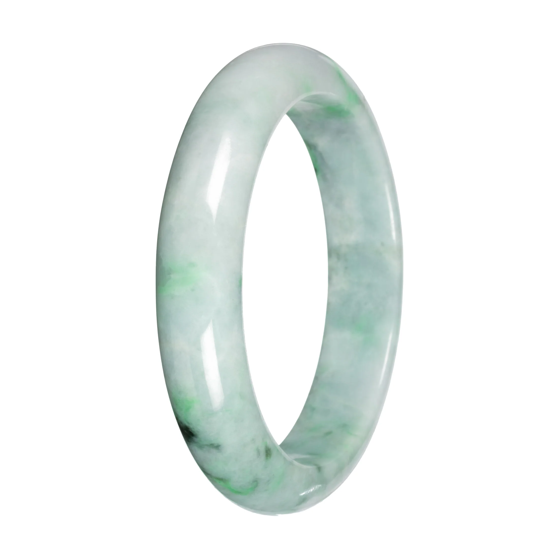 Natural Light Green with Apple and Deep Green Patches Burma Jade Bangle - 57mm Half Moon - Image 5