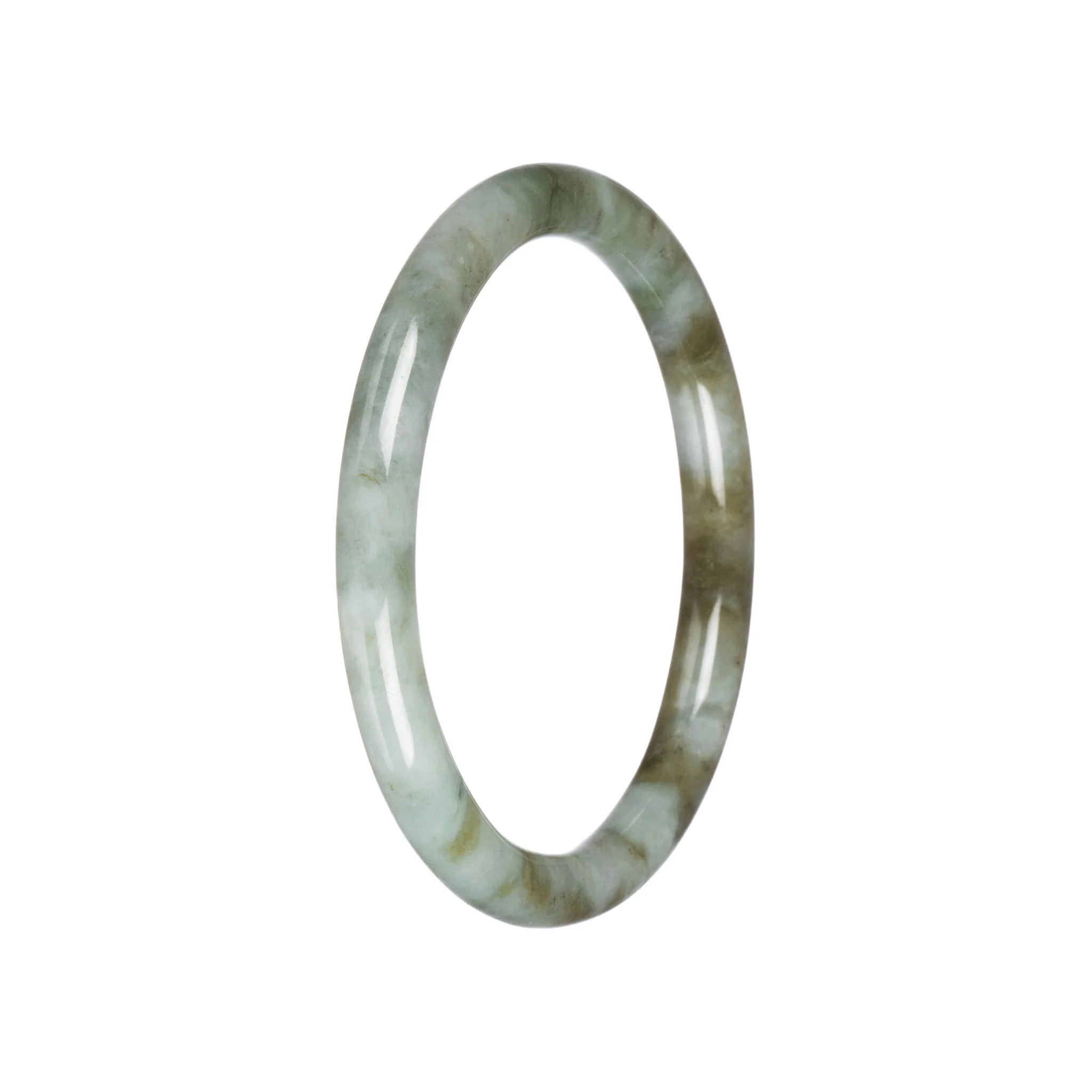Natural Light Grey with Olive Green Burmese Jade Bangle Bracelet - 60mm Petite Round - Image 2