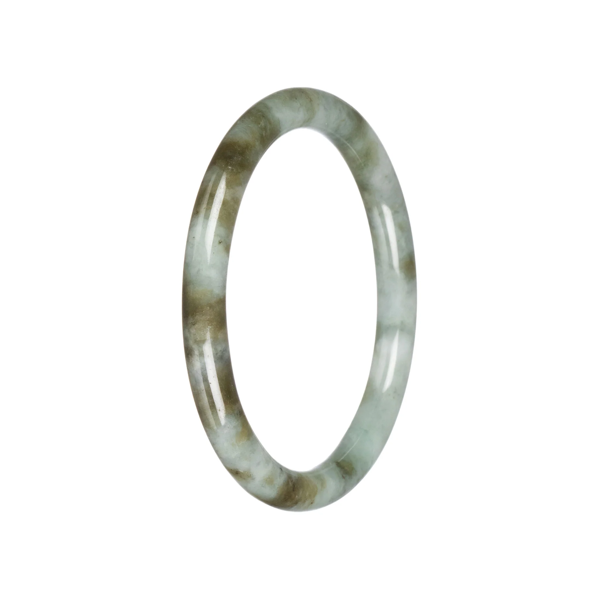 Natural Light Grey with Olive Green Burmese Jade Bangle Bracelet - 60mm Petite Round - Image 3