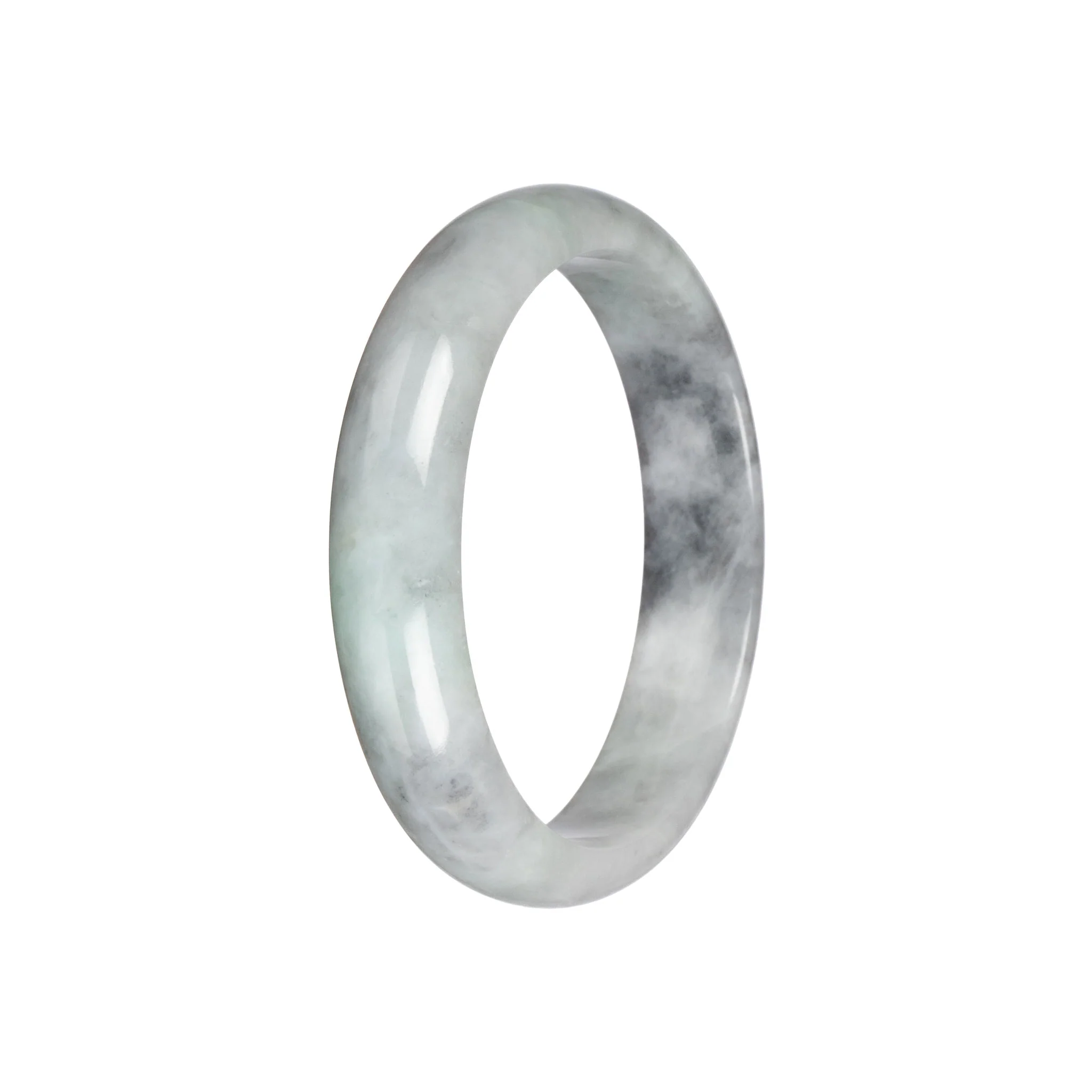 Natural Light Grey with Pale Green Burmese Jade Bangle - 58mm Half Moon - Image 2